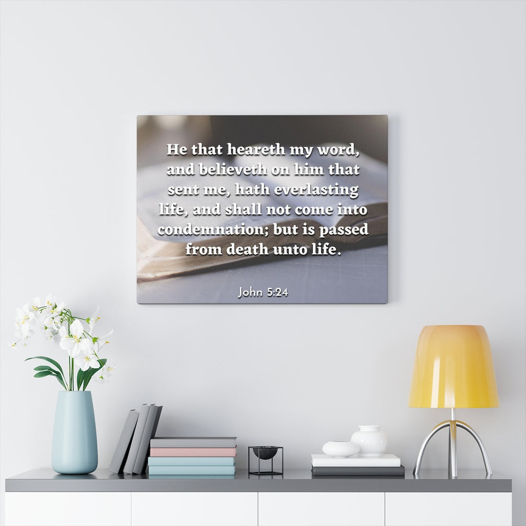Scripture Walls Everlasting Life John 5:24 Bible Verse Canvas Christian Wall Art Ready to Hang Unframed-Express Your Love Gifts