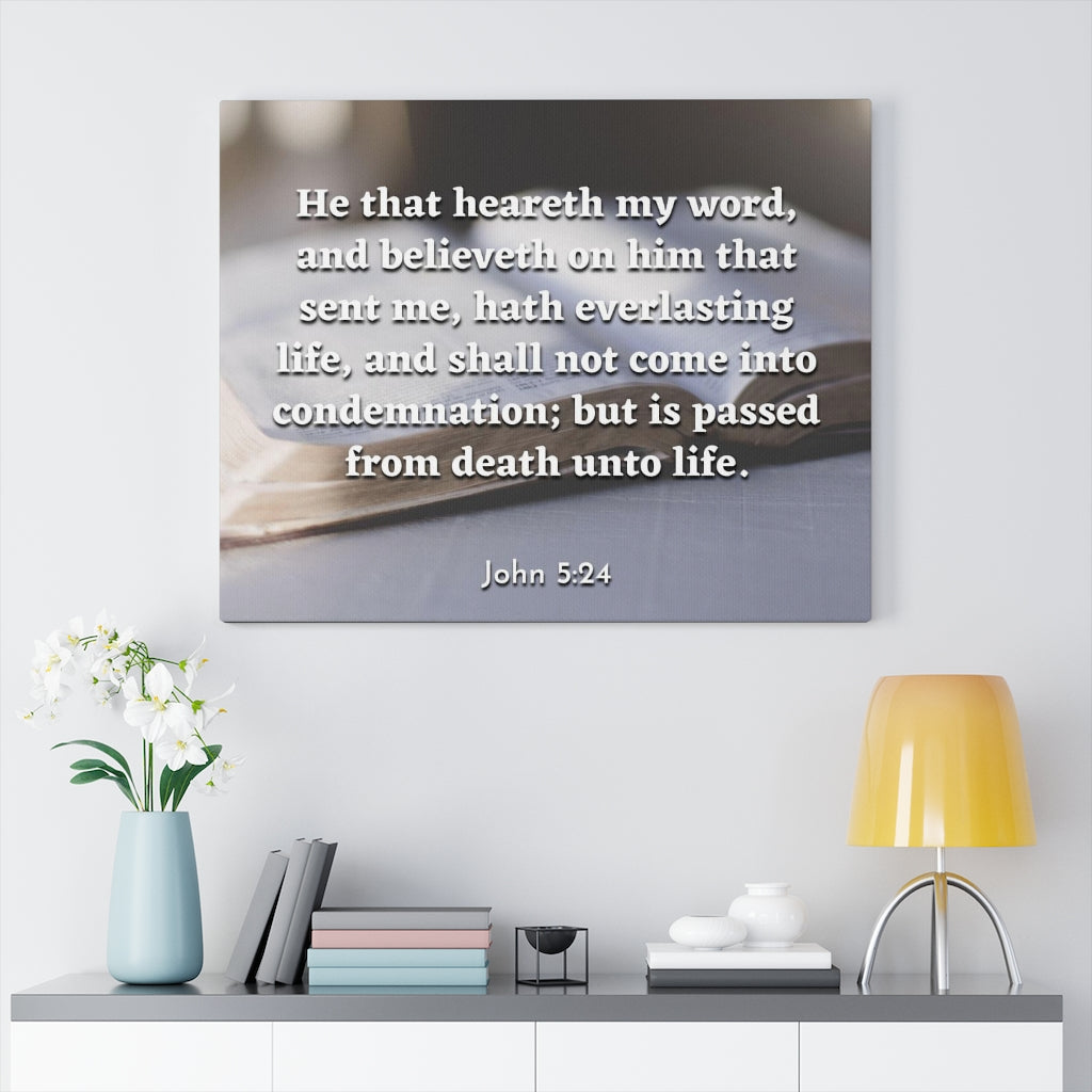 Scripture Walls Everlasting Life John 5:24 Bible Verse Canvas Christian Wall Art Ready to Hang Unframed-Express Your Love Gifts