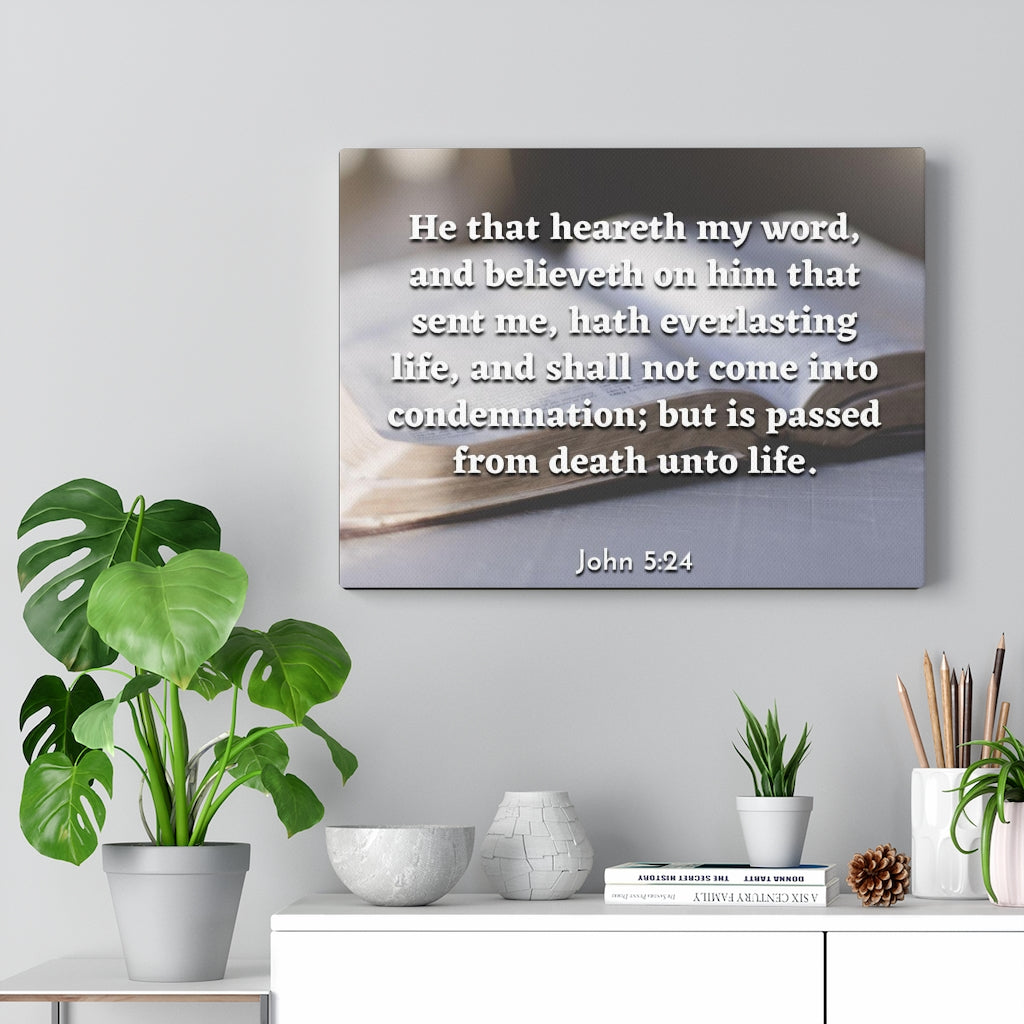 Scripture Walls Everlasting Life John 5:24 Bible Verse Canvas Christian Wall Art Ready to Hang Unframed-Express Your Love Gifts