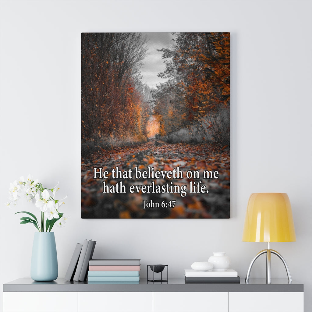 Scripture Walls Everlasting Life John 6:47 Bible Verse Canvas Christian Wall Art Ready to Hang Unframed-Express Your Love Gifts