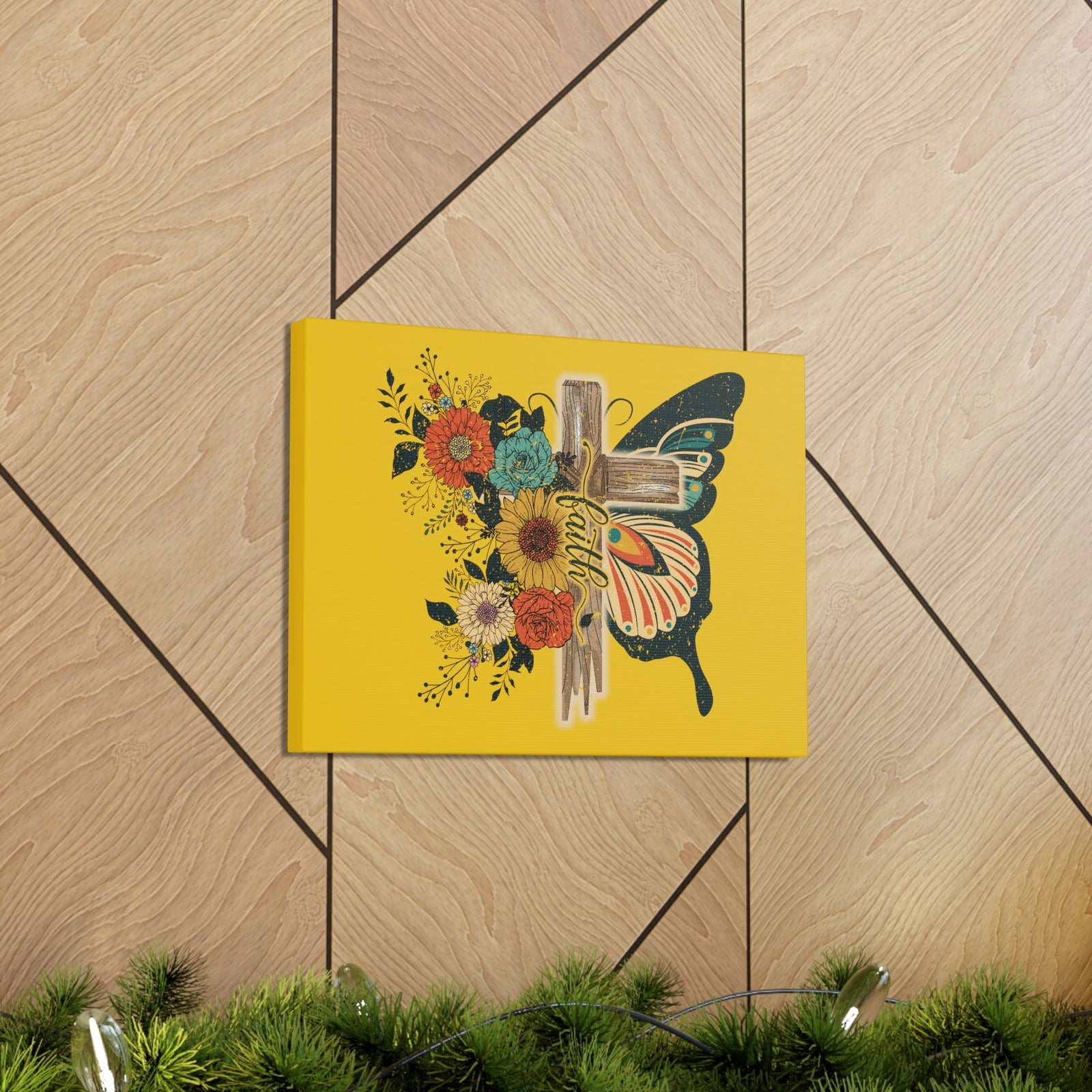 Scripture Walls Faith 2 Corinthians 5:7 Butterfly Cross Christian Wall Art Bible Verse Print Ready to Hang Unframed-Express Your Love Gifts