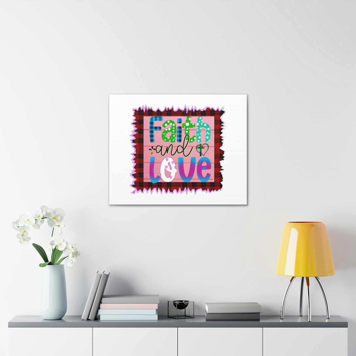 Scripture Walls Faith And Love 1 Corinthians 13:13 Pink Square Christian Wall Art Bible Verse Print Ready to Hang Unframed-Express Your Love Gifts