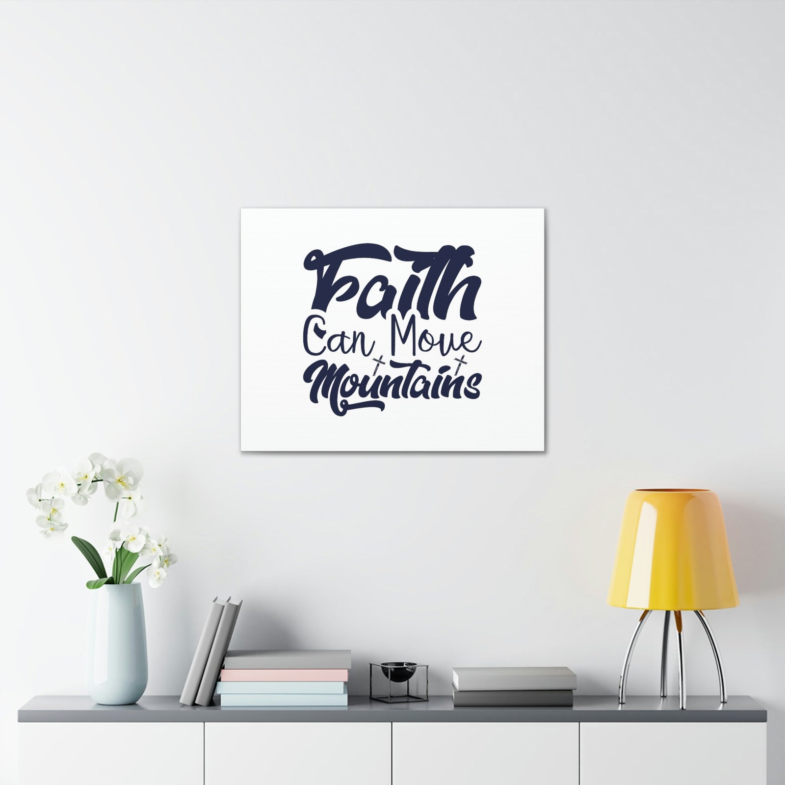 Scripture Walls Faith Can Move Mountains Matthew 21:21 Blue Letters Christian Wall Art Bible Verse Print Ready to Hang Unframed-Express Your Love Gifts