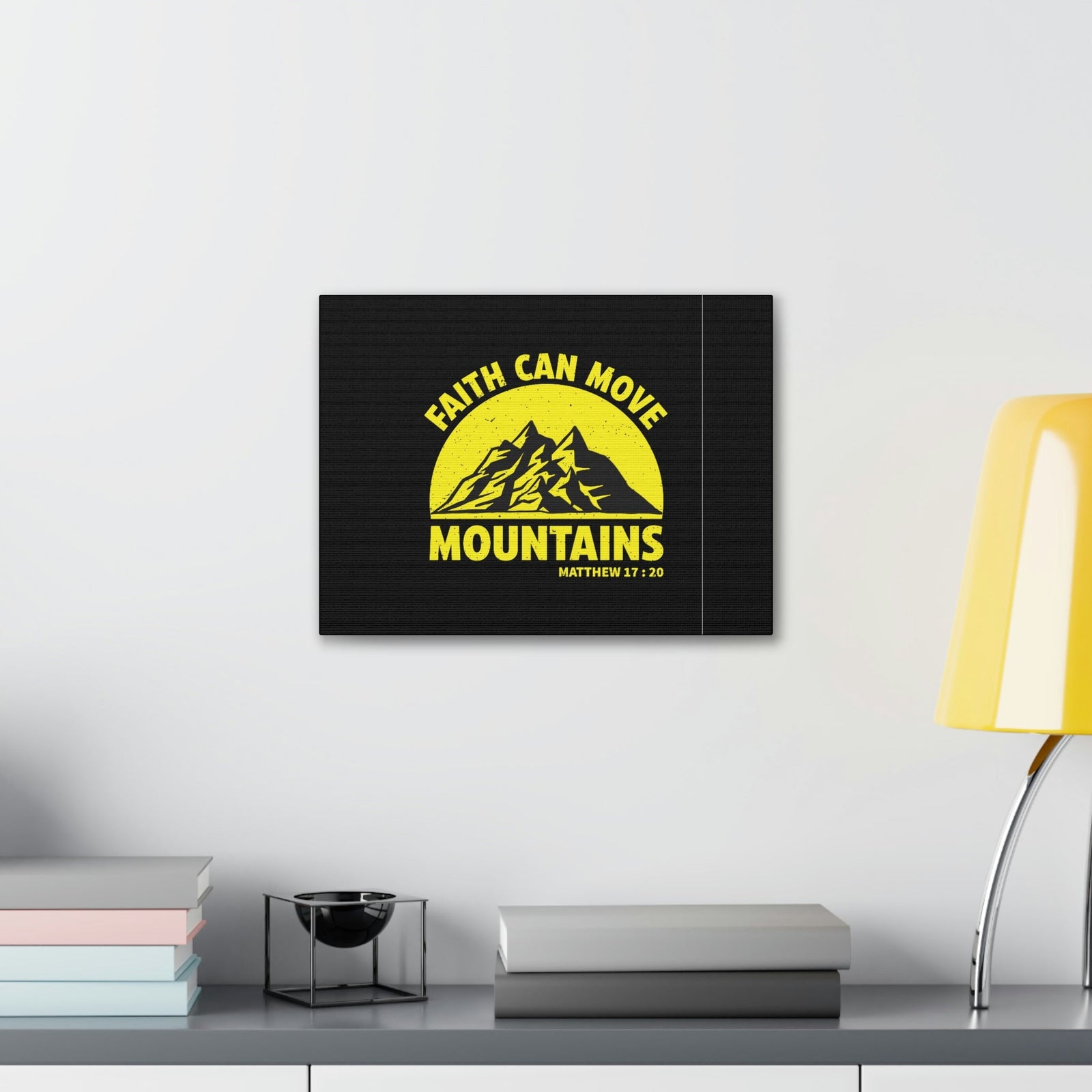Scripture Walls Faith Can Move Mountains Matthew 21:21 Yellow Christian Wall Art Bible Verse Print Ready to Hang Unframed-Express Your Love Gifts