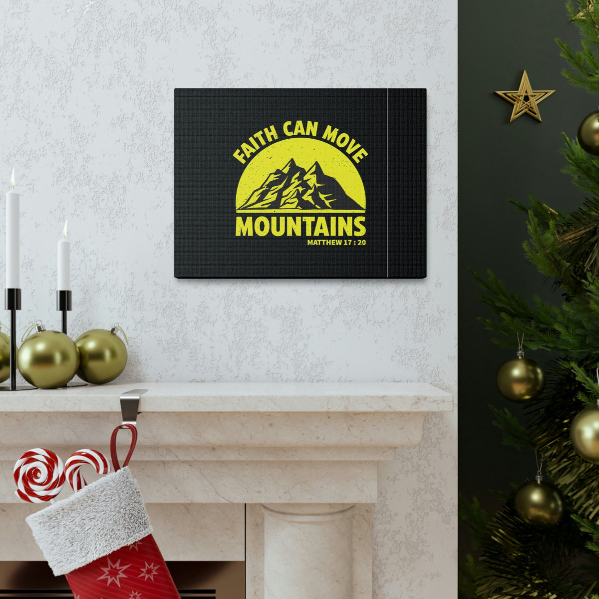Scripture Walls Faith Can Move Mountains Matthew 21:21 Yellow Christian Wall Art Bible Verse Print Ready to Hang Unframed-Express Your Love Gifts