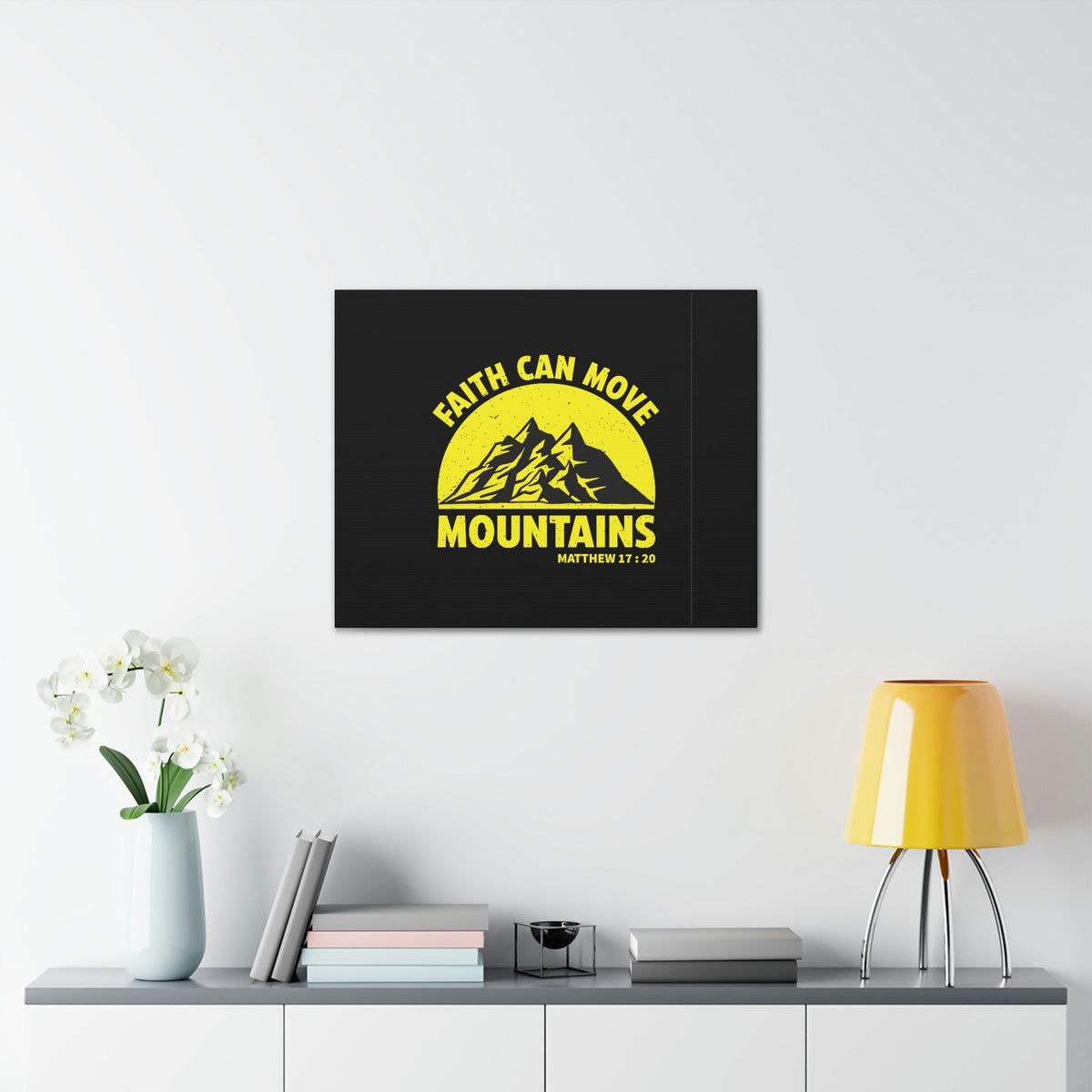 Scripture Walls Faith Can Move Mountains Matthew 21:21 Yellow Christian Wall Art Bible Verse Print Ready to Hang Unframed-Express Your Love Gifts