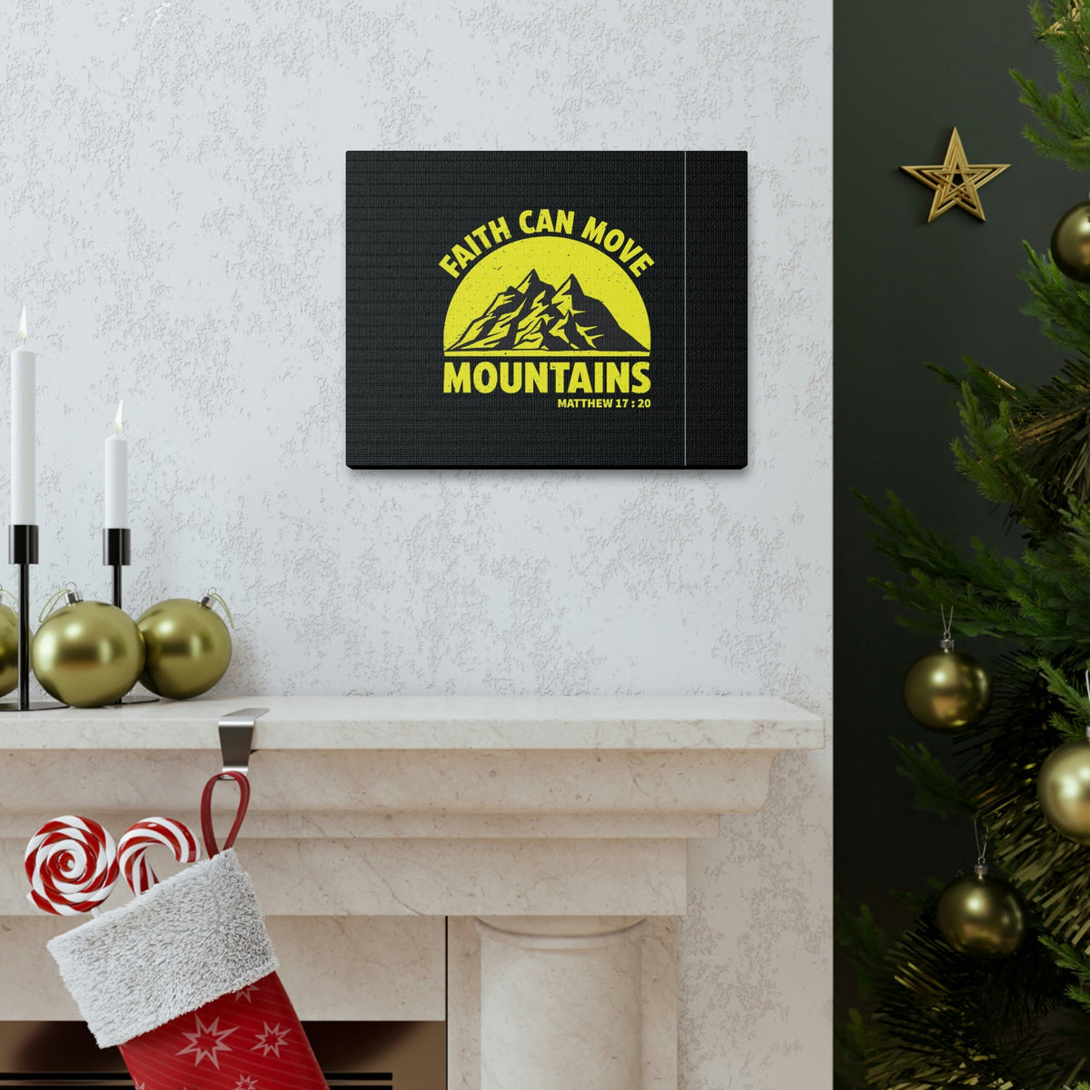 Scripture Walls Faith Can Move Mountains Matthew 21:21 Yellow Christian Wall Art Bible Verse Print Ready to Hang Unframed-Express Your Love Gifts