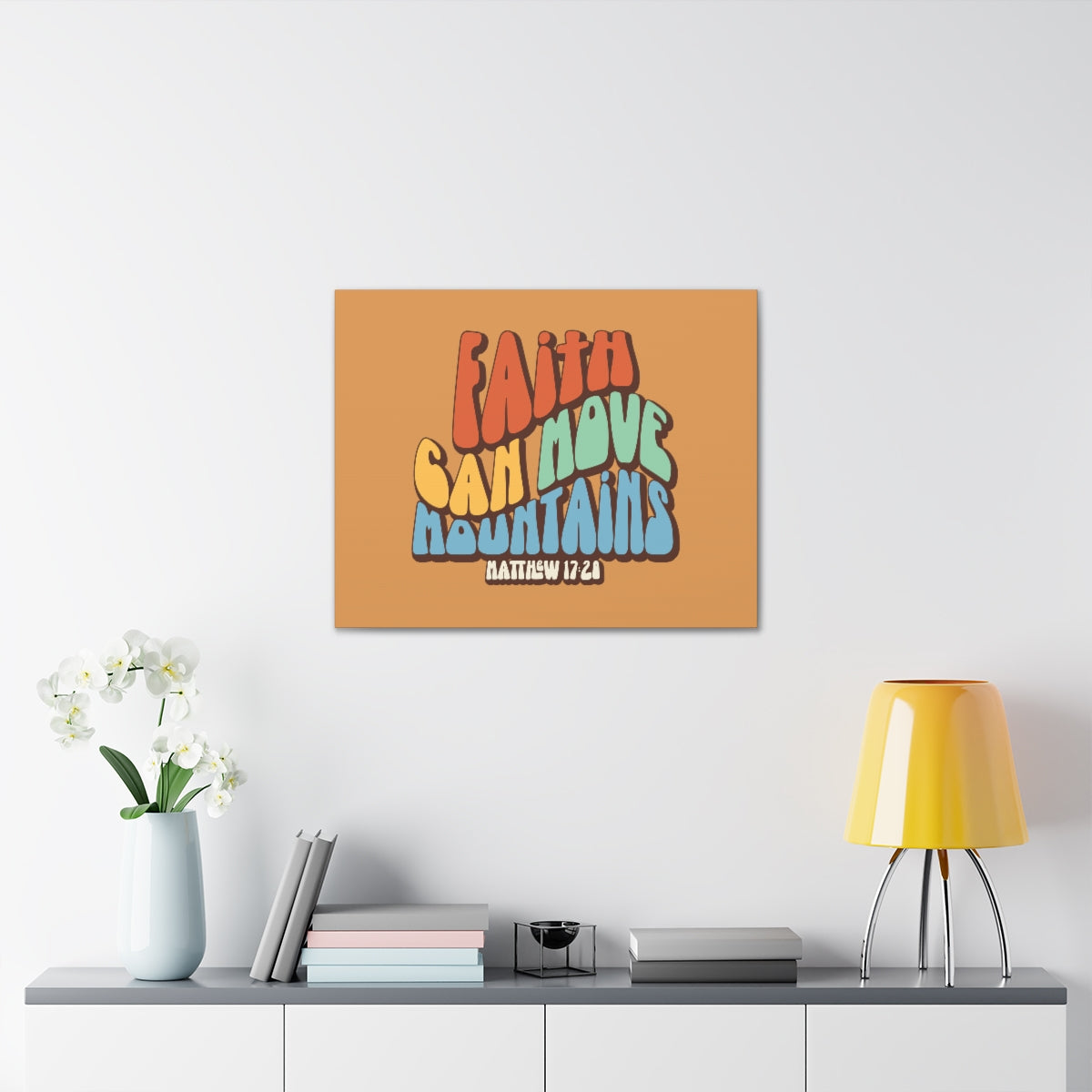 Scripture Walls Faith Can Move Mountains Orange Matthew 17:20 Bible Verse Canvas Christian Wall Art Ready to Hang Unframed-Express Your Love Gifts