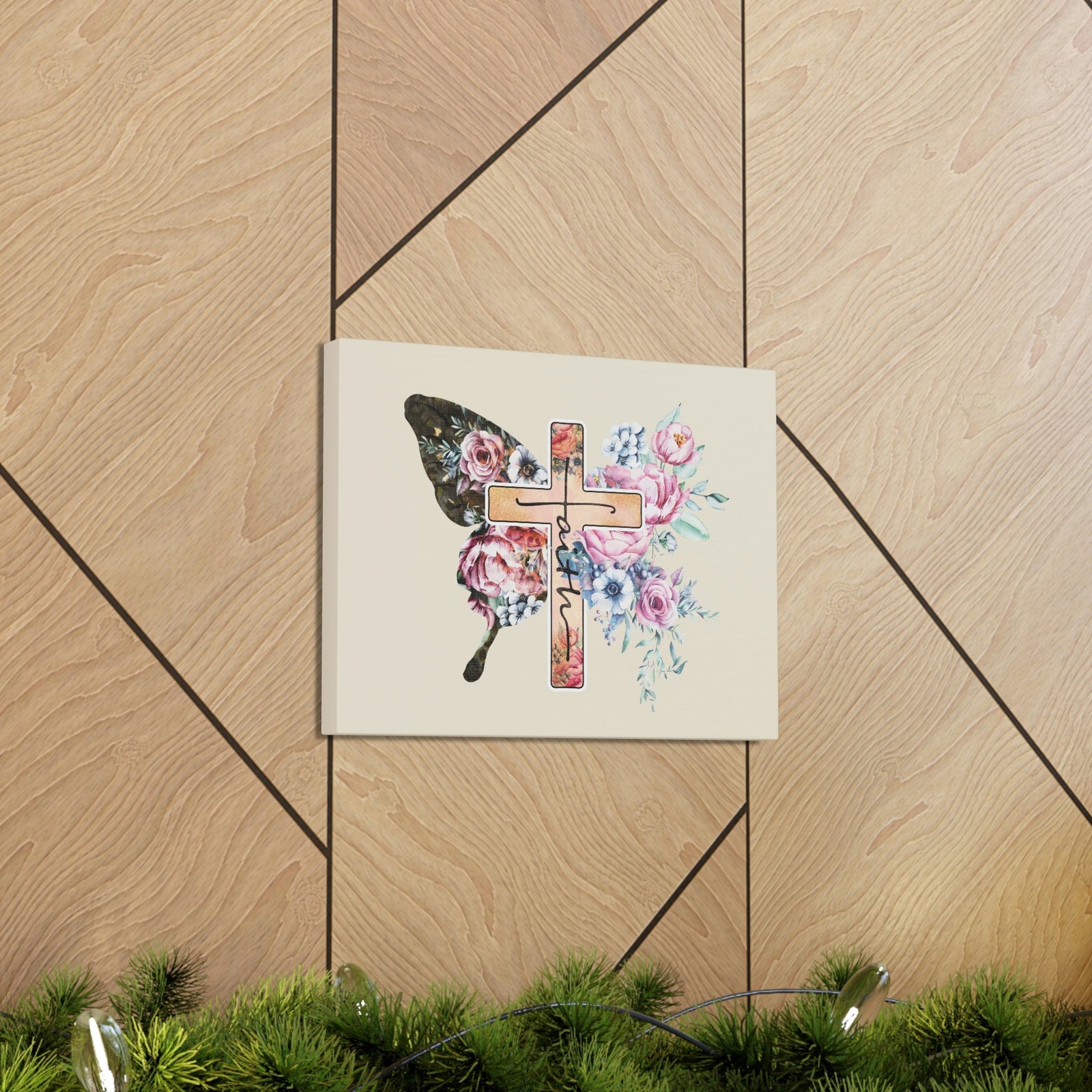 Scripture Walls Faith Cross Pastel Flower 2 Corinthians 5:7 Bible Verse Canvas Christian Wall Art Ready to Hang Unframed-Express Your Love Gifts