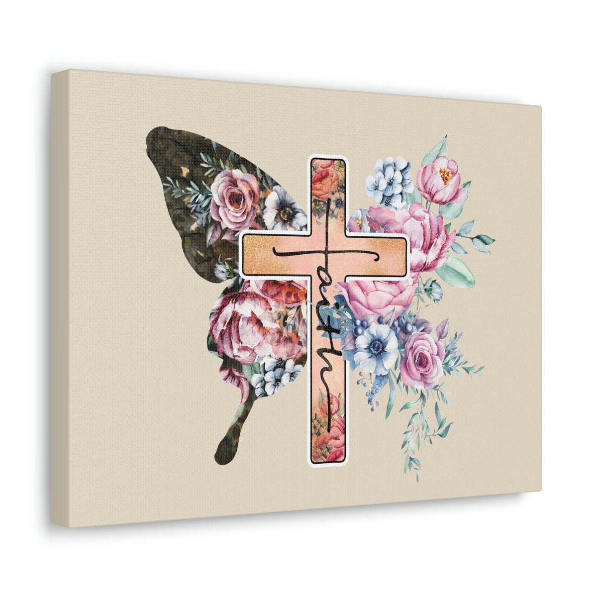Scripture Walls Faith Cross Pastel Flower 2 Corinthians 5:7 Bible Verse Canvas Christian Wall Art Ready to Hang Unframed-Express Your Love Gifts