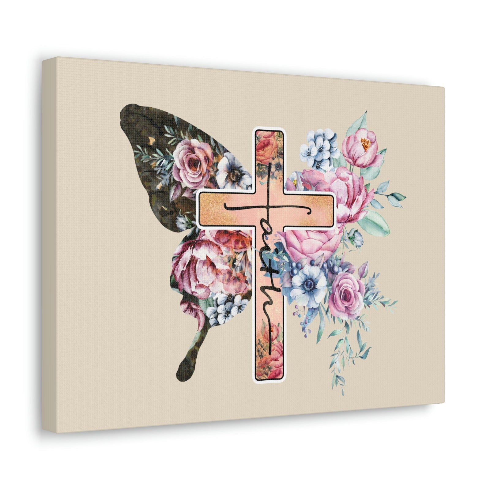 Scripture Walls Faith Cross Pastel Flower 2 Corinthians 5:7 Bible Verse Canvas Christian Wall Art Ready to Hang Unframed-Express Your Love Gifts