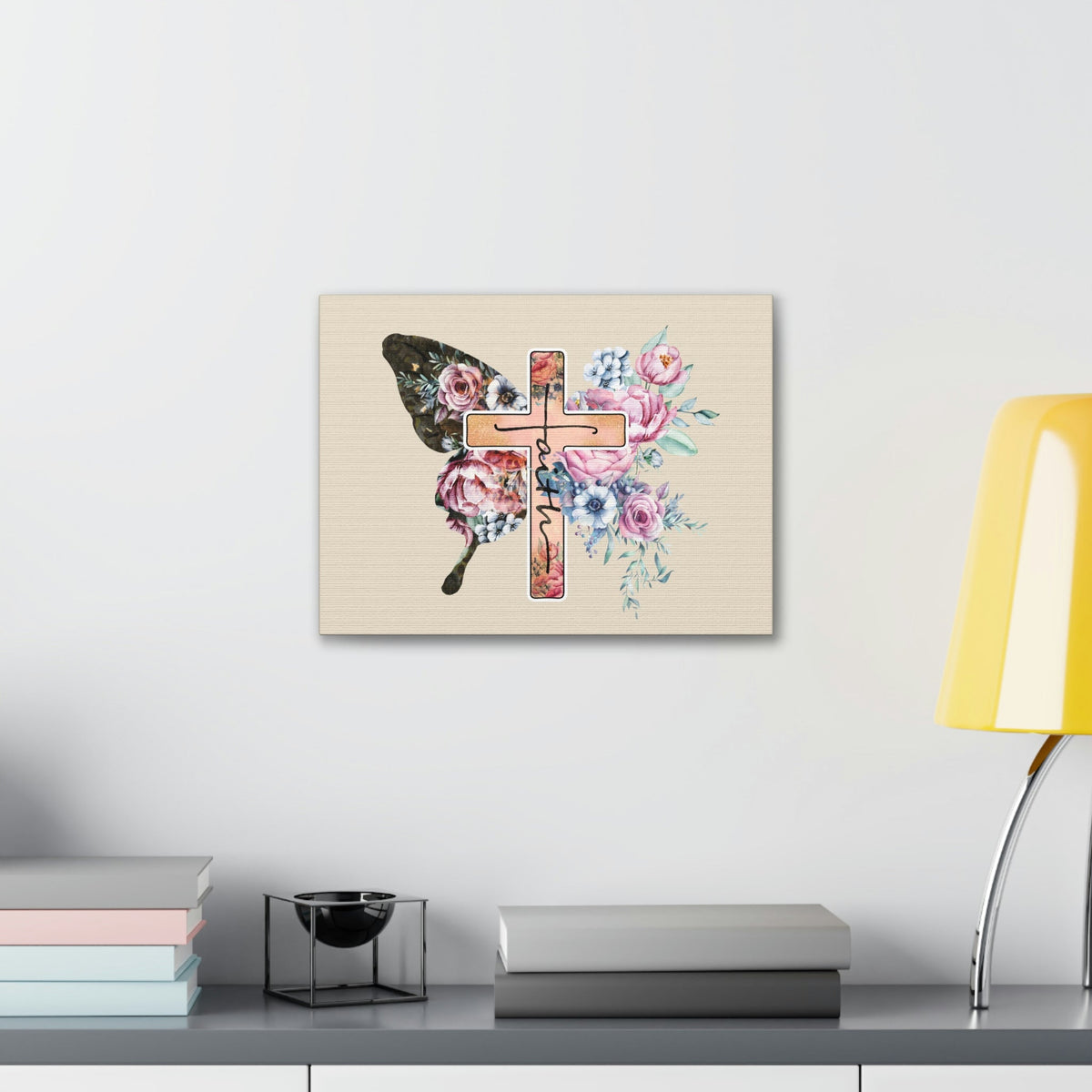 Scripture Walls Faith Cross Pastel Flower 2 Corinthians 5:7 Bible Verse Canvas Christian Wall Art Ready to Hang Unframed-Express Your Love Gifts