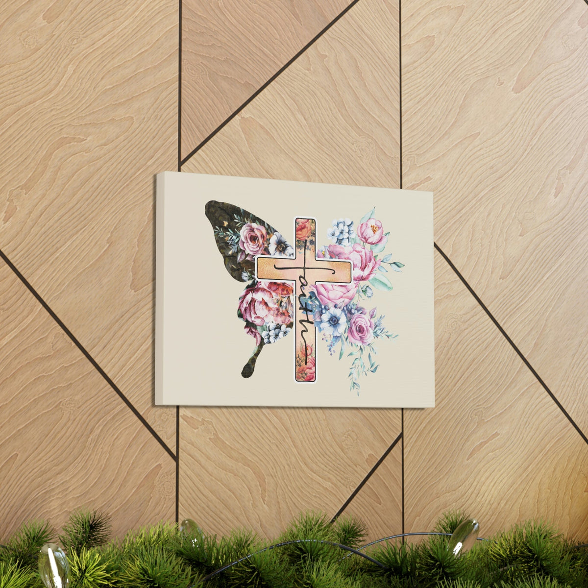 Scripture Walls Faith Cross Pastel Flower 2 Corinthians 5:7 Bible Verse Canvas Christian Wall Art Ready to Hang Unframed-Express Your Love Gifts