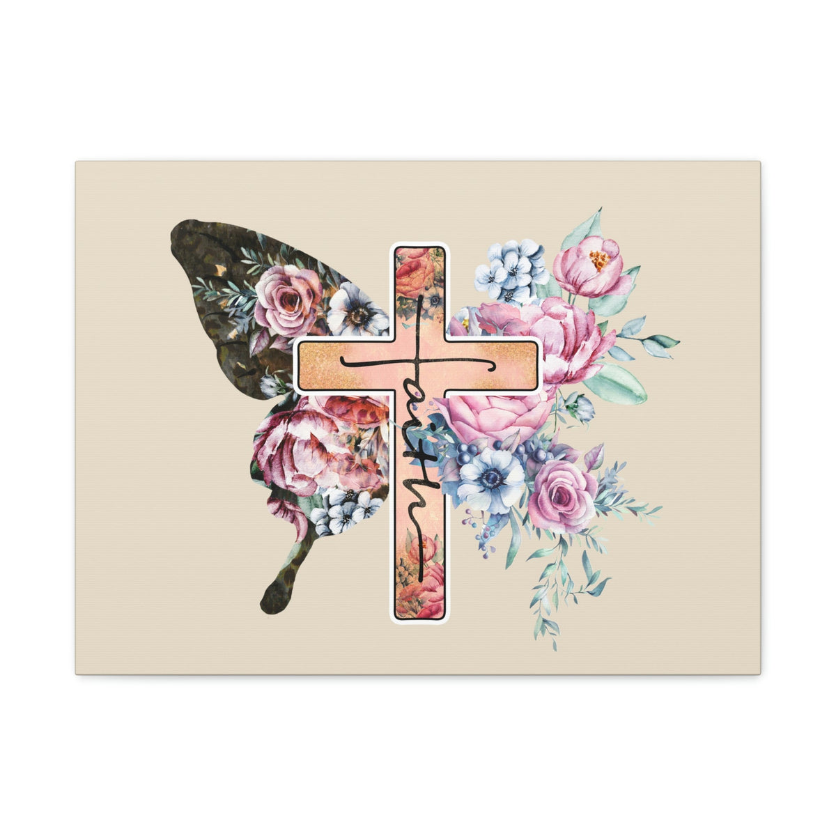 Scripture Walls Faith Cross Pastel Flower 2 Corinthians 5:7 Bible Verse Canvas Christian Wall Art Ready to Hang Unframed-Express Your Love Gifts