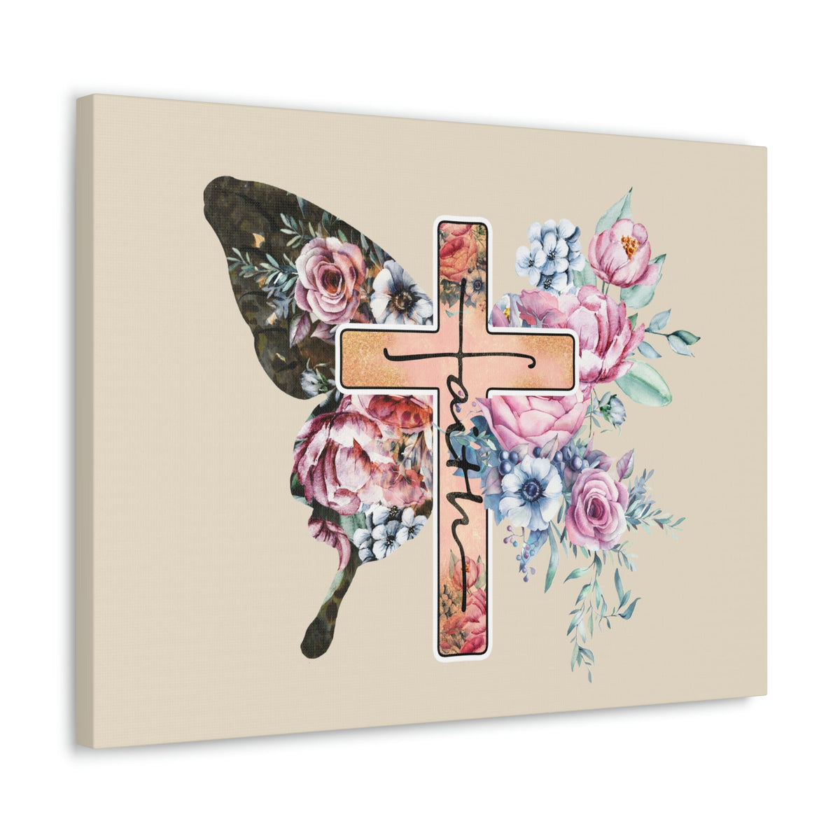 Scripture Walls Faith Cross Pastel Flower 2 Corinthians 5:7 Bible Verse Canvas Christian Wall Art Ready to Hang Unframed-Express Your Love Gifts