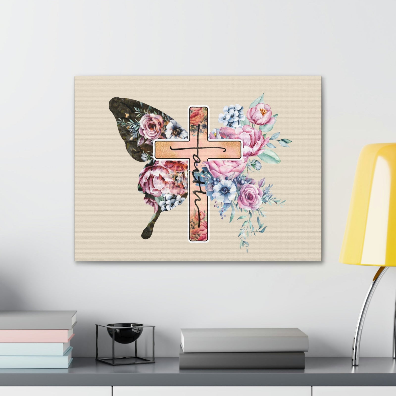 Scripture Walls Faith Cross Pastel Flower 2 Corinthians 5:7 Bible Verse Canvas Christian Wall Art Ready to Hang Unframed-Express Your Love Gifts