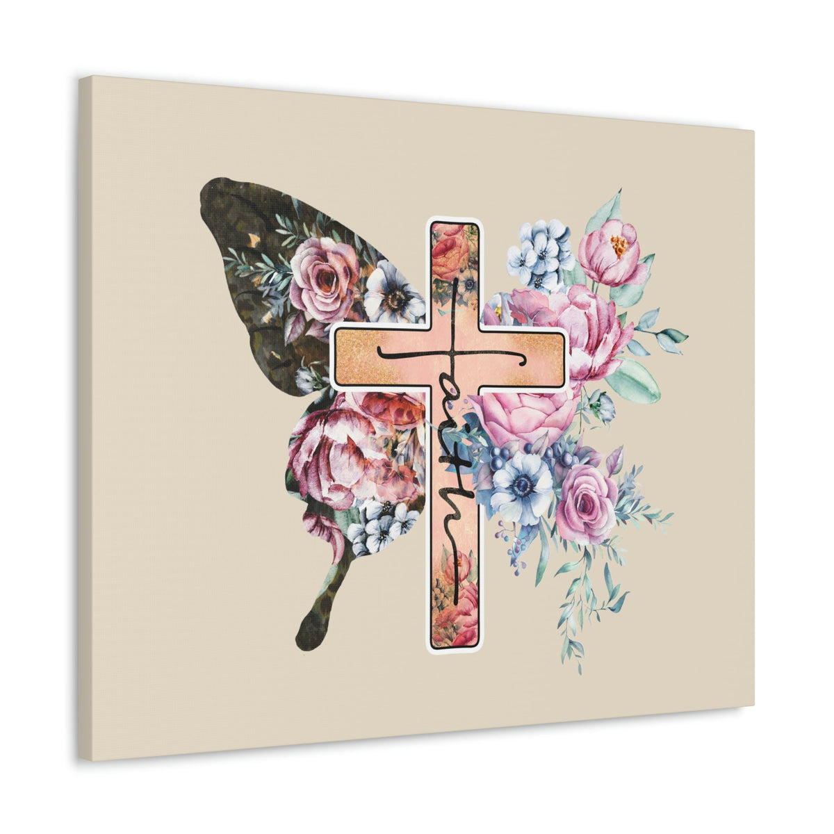 Scripture Walls Faith Cross Pastel Flower 2 Corinthians 5:7 Bible Verse Canvas Christian Wall Art Ready to Hang Unframed-Express Your Love Gifts