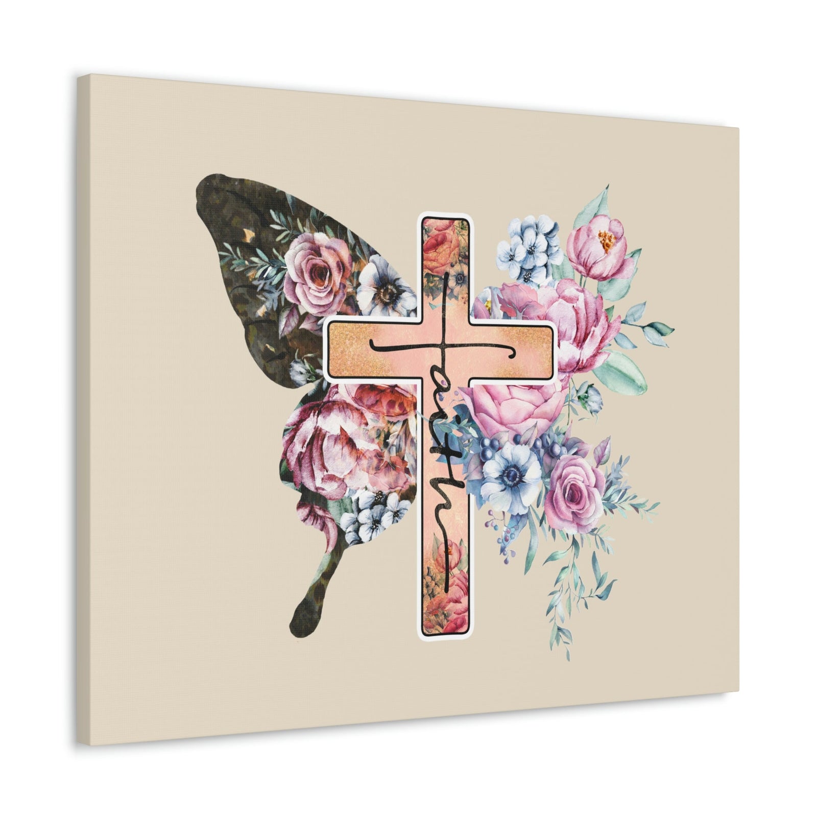 Scripture Walls Faith Cross Pastel Flower 2 Corinthians 5:7 Bible Verse Canvas Christian Wall Art Ready to Hang Unframed-Express Your Love Gifts