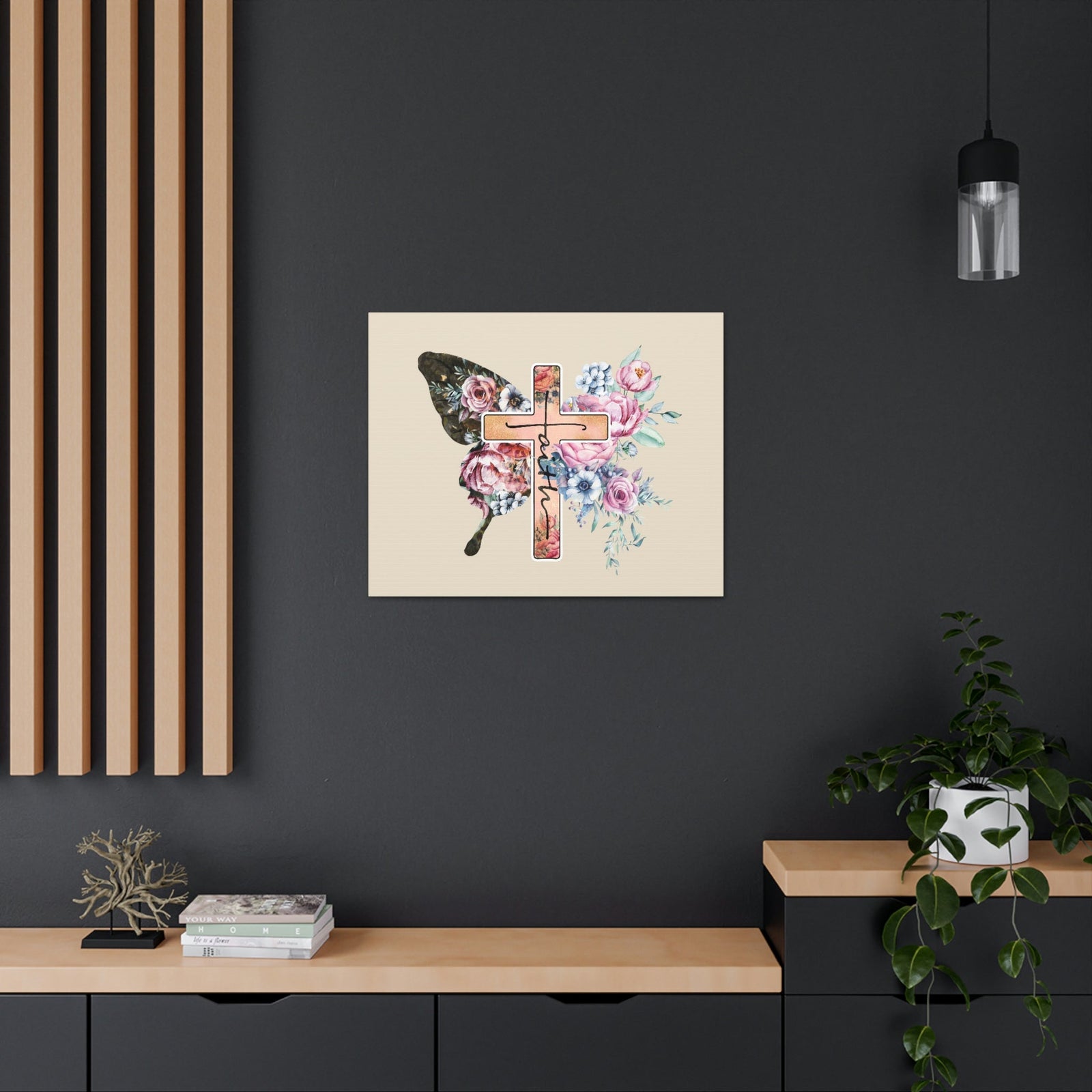 Scripture Walls Faith Cross Pastel Flower 2 Corinthians 5:7 Bible Verse Canvas Christian Wall Art Ready to Hang Unframed-Express Your Love Gifts