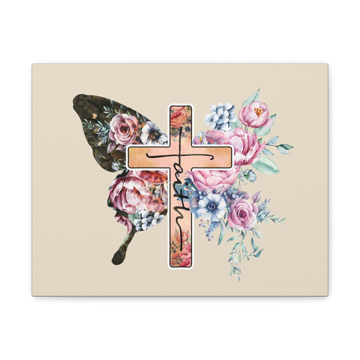 Scripture Walls Faith Cross Pastel Flower 2 Corinthians 5:7 Bible Verse Canvas Christian Wall Art Ready to Hang Unframed-Express Your Love Gifts