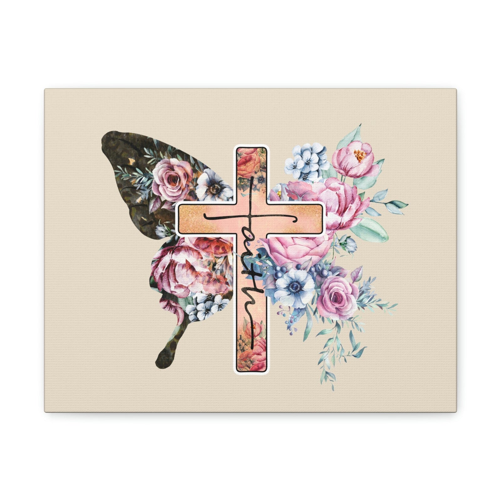 Scripture Walls Faith Cross Pastel Flower 2 Corinthians 5:7 Bible Verse Canvas Christian Wall Art Ready to Hang Unframed-Express Your Love Gifts