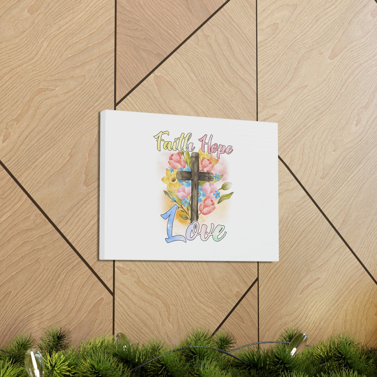 Scripture Walls Faith, Hope, Love 1 Corinthians 13:13 Cross Flowers Christian Wall Art Bible Verse Print Ready to Hang Unframed-Express Your Love Gifts