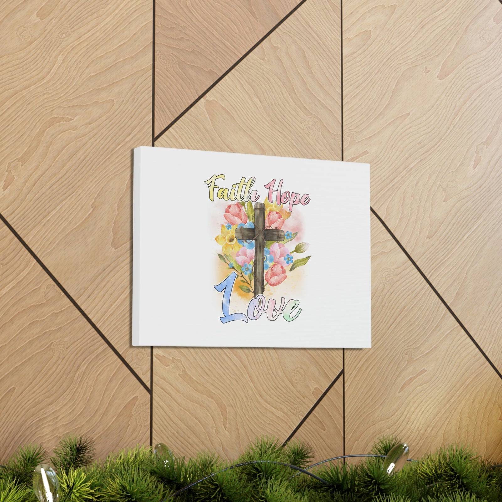 Scripture Walls Faith, Hope, Love 1 Corinthians 13:13 Cross Flowers Christian Wall Art Bible Verse Print Ready to Hang Unframed-Express Your Love Gifts