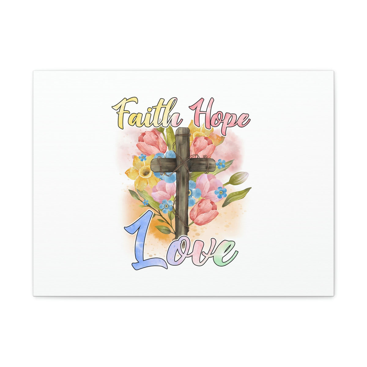Scripture Walls Faith, Hope, Love 1 Corinthians 13:13 Cross Flowers Christian Wall Art Bible Verse Print Ready to Hang Unframed-Express Your Love Gifts