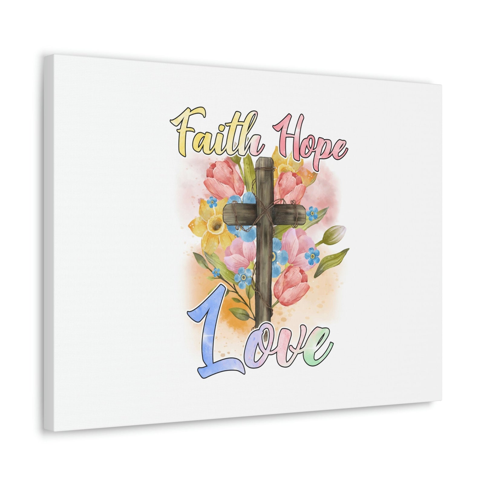 Scripture Walls Faith, Hope, Love 1 Corinthians 13:13 Cross Flowers Christian Wall Art Bible Verse Print Ready to Hang Unframed-Express Your Love Gifts
