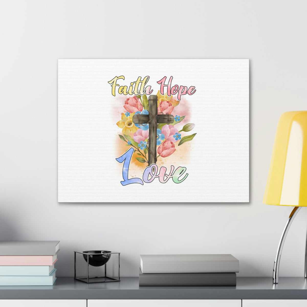 Scripture Walls Faith, Hope, Love 1 Corinthians 13:13 Cross Flowers Christian Wall Art Bible Verse Print Ready to Hang Unframed-Express Your Love Gifts