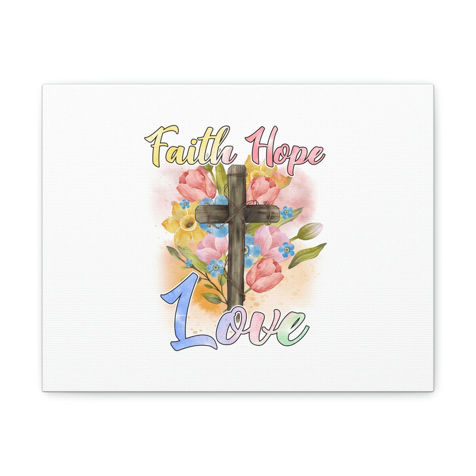 Scripture Walls Faith, Hope, Love 1 Corinthians 13:13 Cross Flowers Christian Wall Art Bible Verse Print Ready to Hang Unframed-Express Your Love Gifts