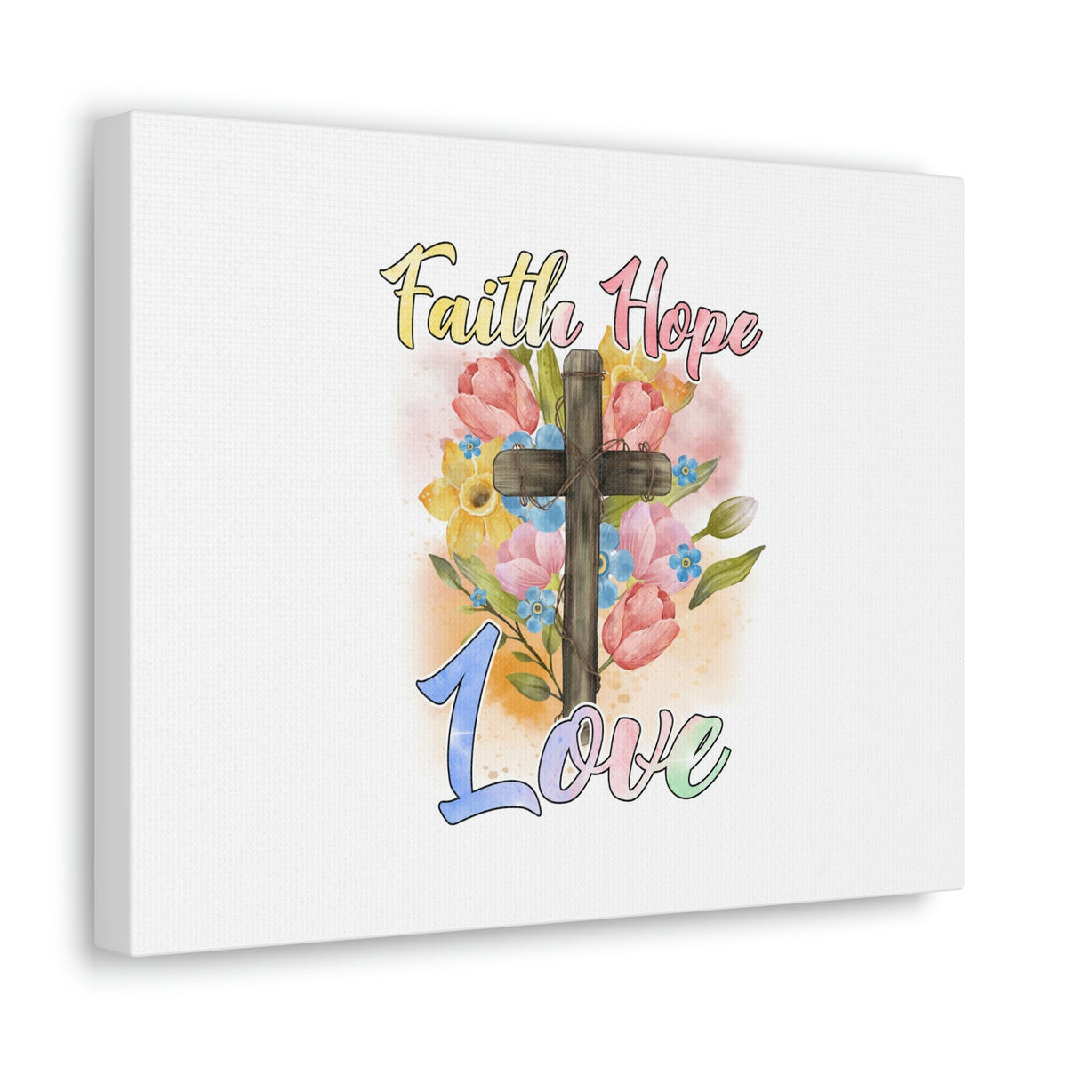 Scripture Walls Faith, Hope, Love 1 Corinthians 13:13 Cross Flowers Christian Wall Art Bible Verse Print Ready to Hang Unframed-Express Your Love Gifts