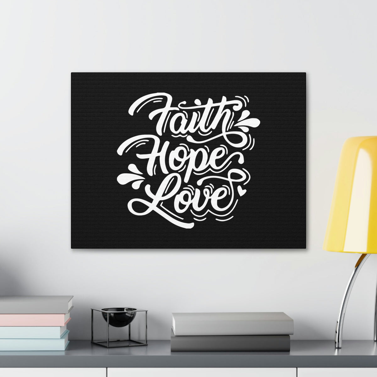Scripture Walls Faith, Hope, Love 1 Corinthians 13:13 Cursive Black Christian Wall Art Bible Verse Print Ready to Hang Unframed-Express Your Love Gifts