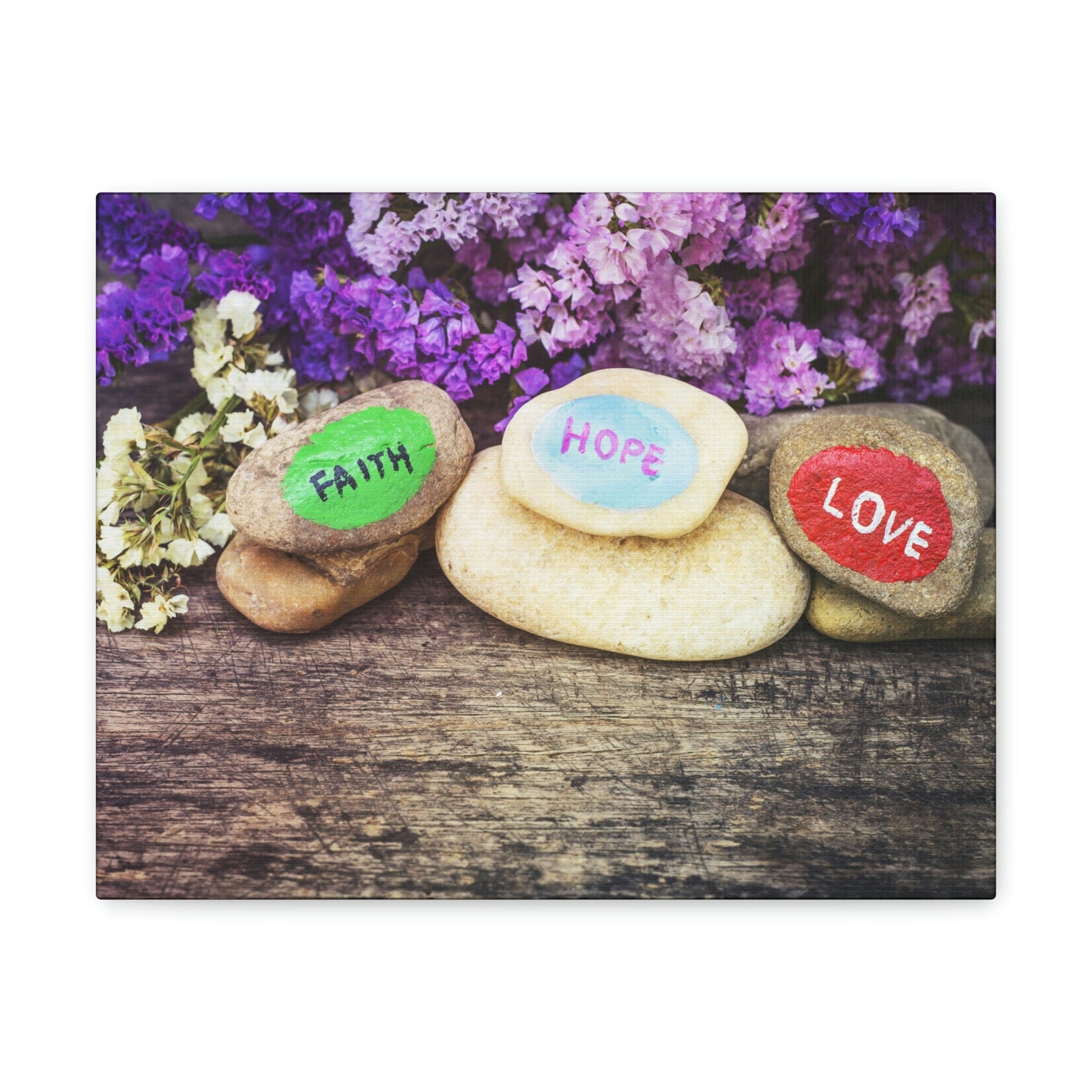 Scripture Walls Faith, Hope, Love 1 Corinthians 13:13 Stones Christian Wall Art Bible Verse Print Ready to Hang Unframed-Express Your Love Gifts