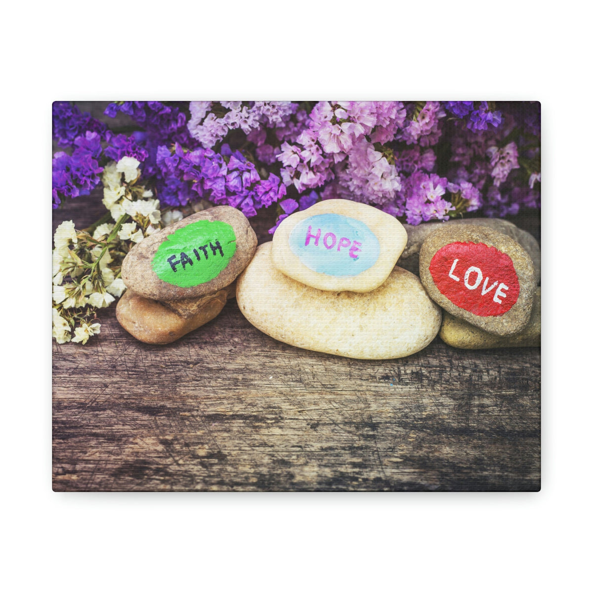 Scripture Walls Faith, Hope, Love 1 Corinthians 13:13 Stones Christian Wall Art Bible Verse Print Ready to Hang Unframed-Express Your Love Gifts