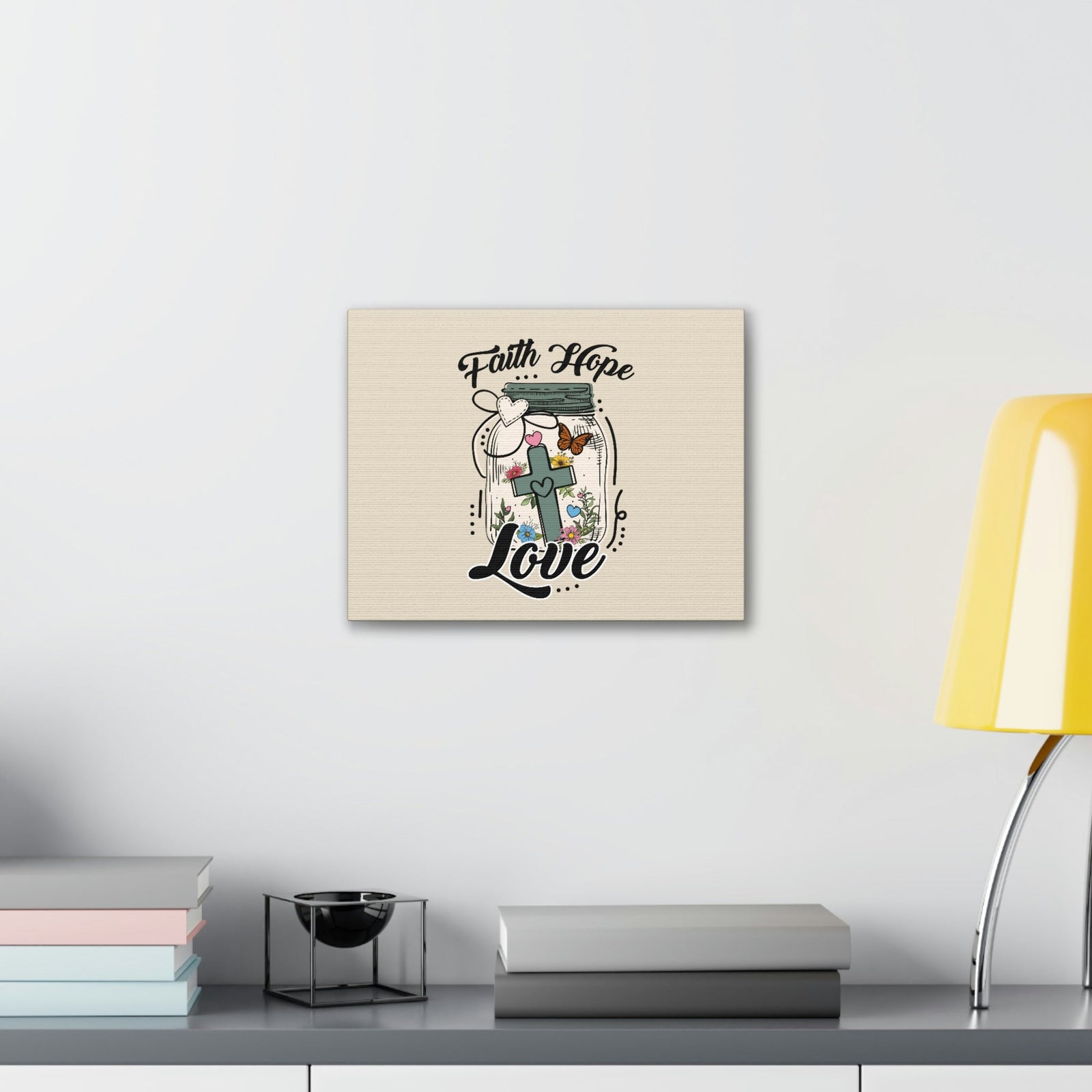 Scripture Walls Faith, Hope, Love Cross In A Jar 1 Corinthians 13:13 Bible Verse Canvas Christian Wall Art Ready to Hang Unframed-Express Your Love Gifts