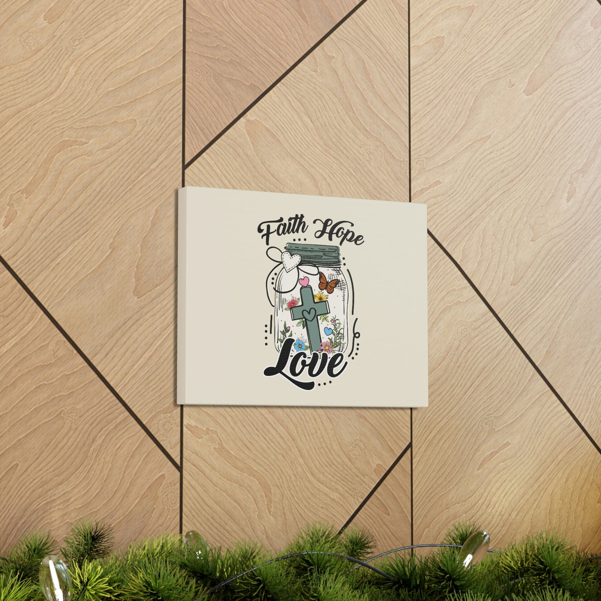 Scripture Walls Faith, Hope, Love Cross In A Jar 1 Corinthians 13:13 Bible Verse Canvas Christian Wall Art Ready to Hang Unframed-Express Your Love Gifts
