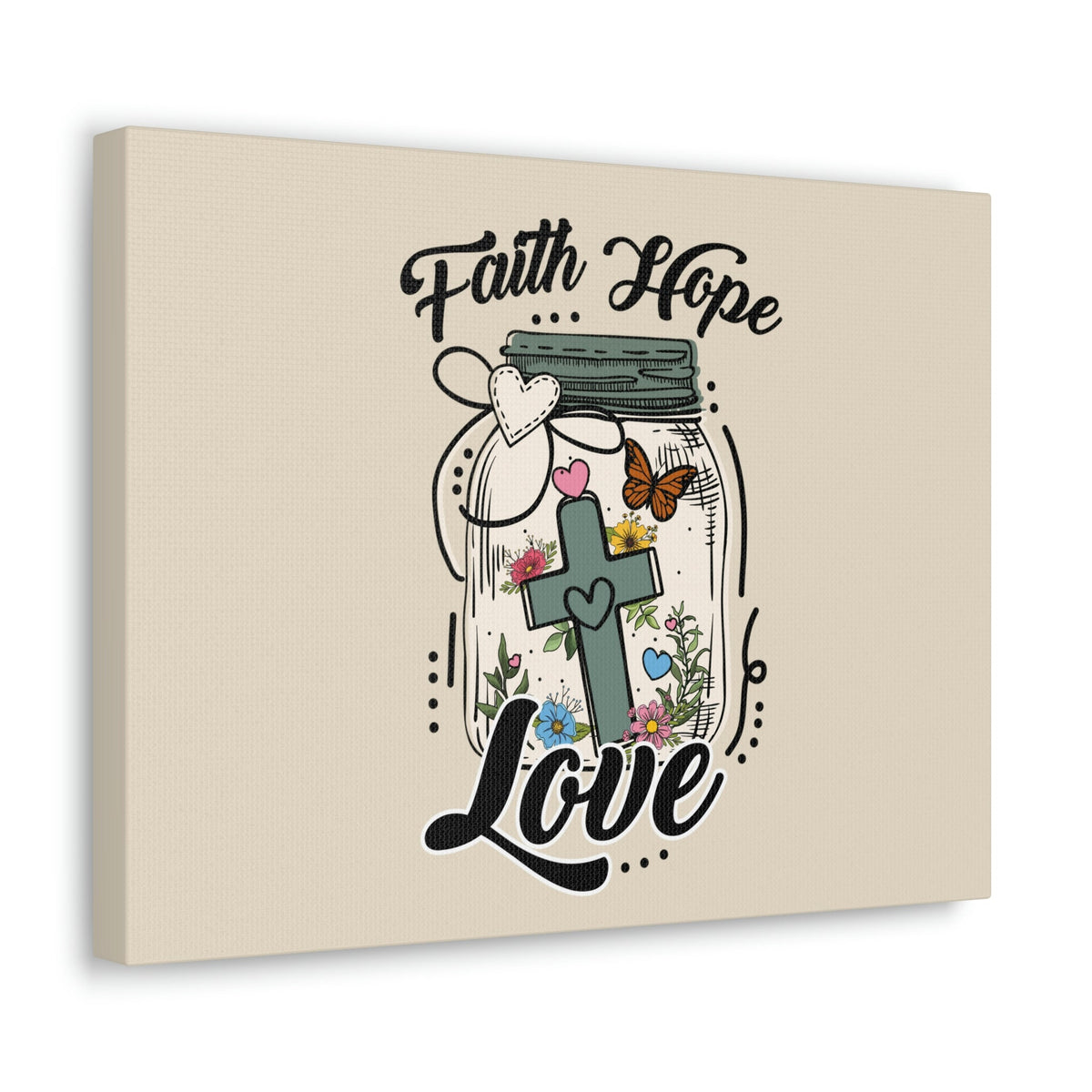 Scripture Walls Faith, Hope, Love Cross In A Jar 1 Corinthians 13:13 Bible Verse Canvas Christian Wall Art Ready to Hang Unframed-Express Your Love Gifts