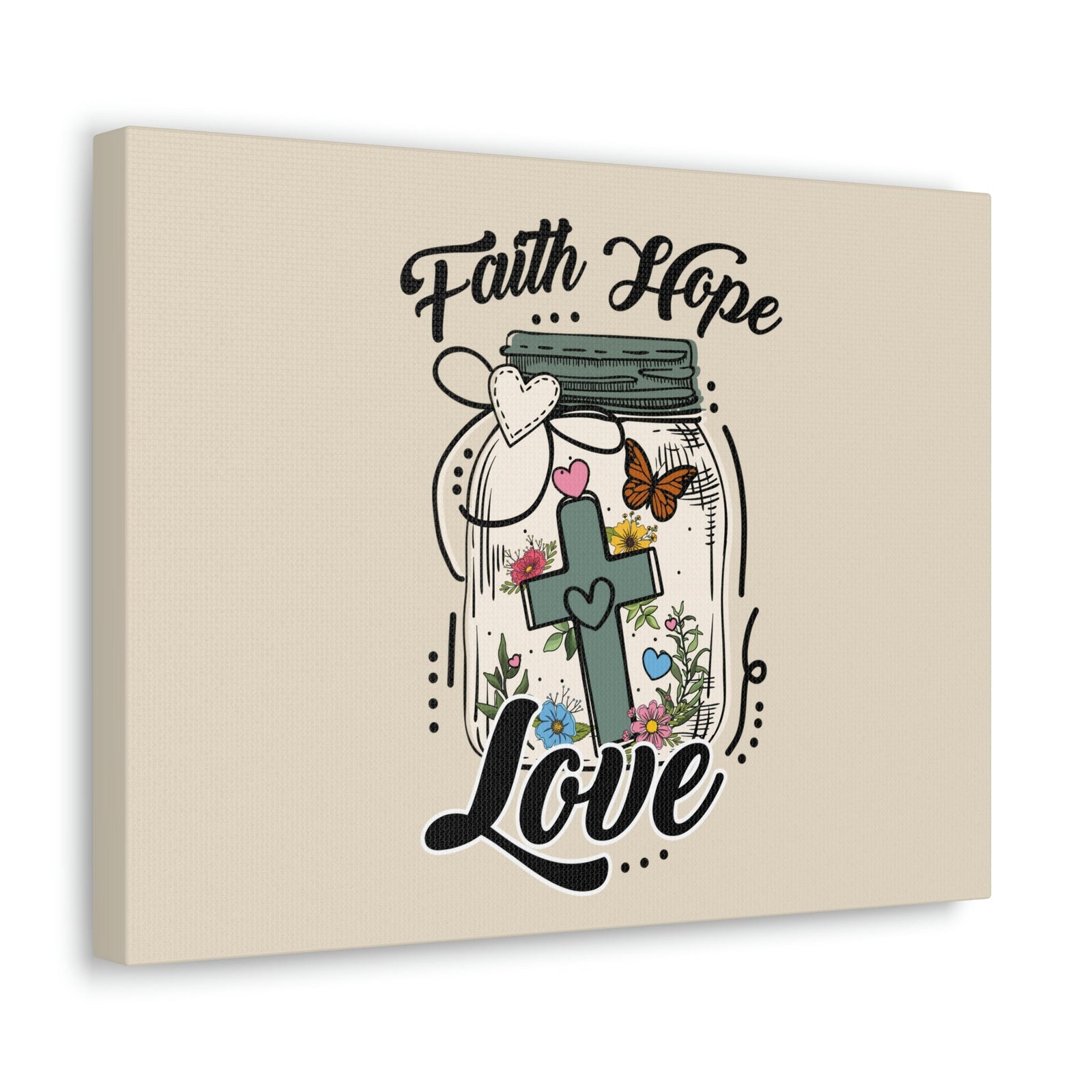 Scripture Walls Faith, Hope, Love Cross In A Jar 1 Corinthians 13:13 Bible Verse Canvas Christian Wall Art Ready to Hang Unframed-Express Your Love Gifts
