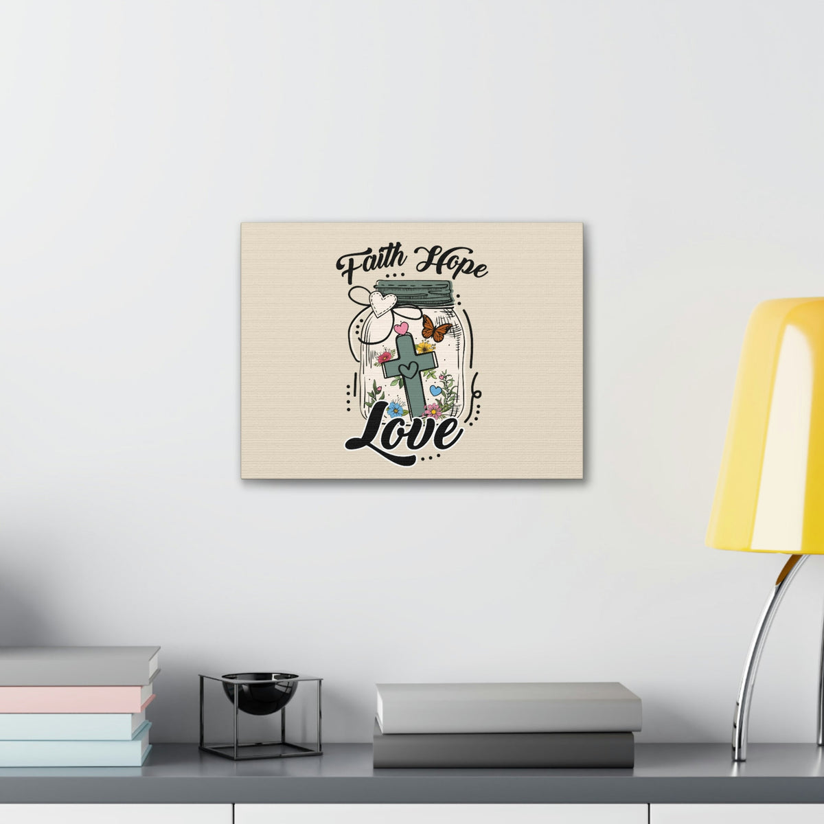 Scripture Walls Faith, Hope, Love Cross In A Jar 1 Corinthians 13:13 Bible Verse Canvas Christian Wall Art Ready to Hang Unframed-Express Your Love Gifts