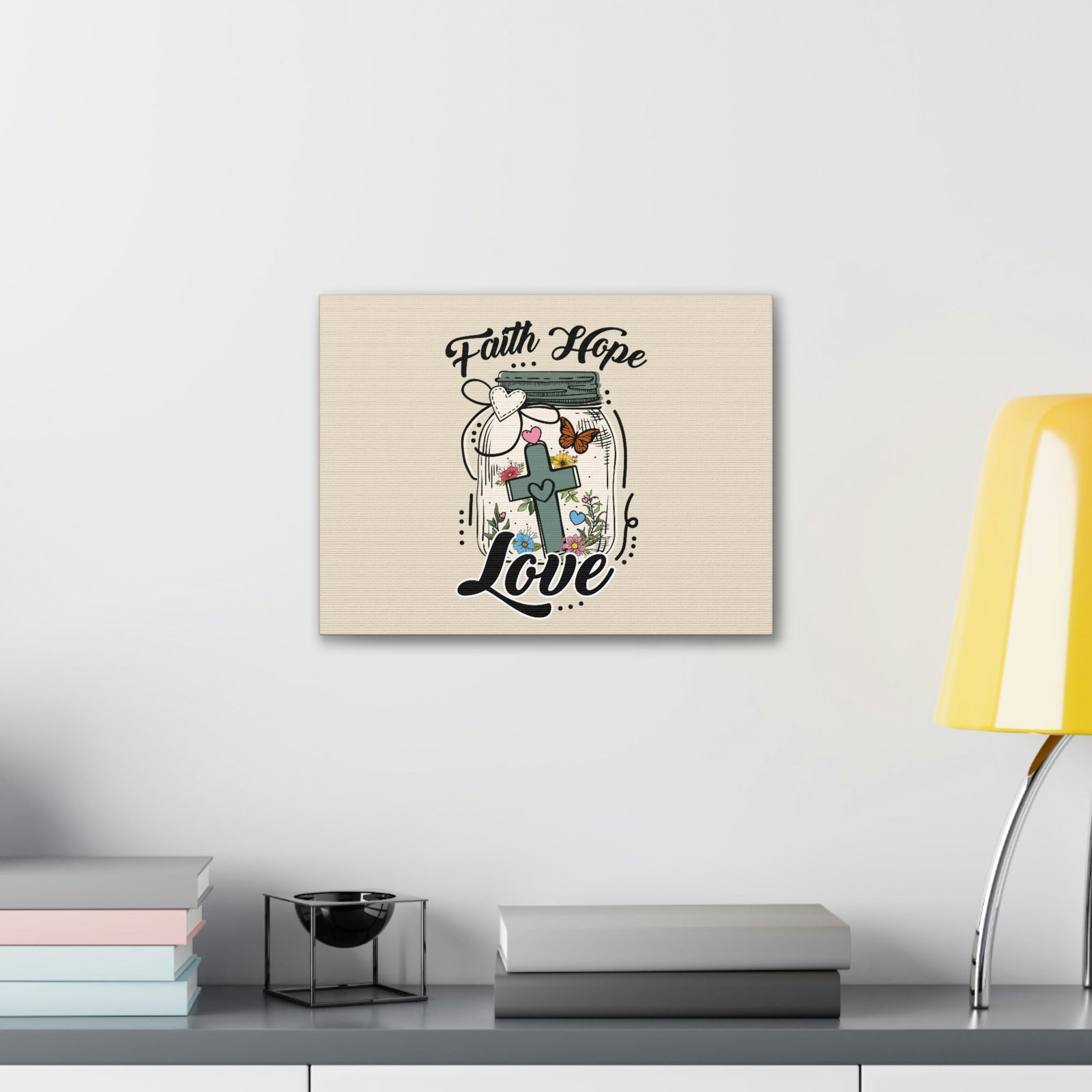 Scripture Walls Faith, Hope, Love Cross In A Jar 1 Corinthians 13:13 Bible Verse Canvas Christian Wall Art Ready to Hang Unframed-Express Your Love Gifts