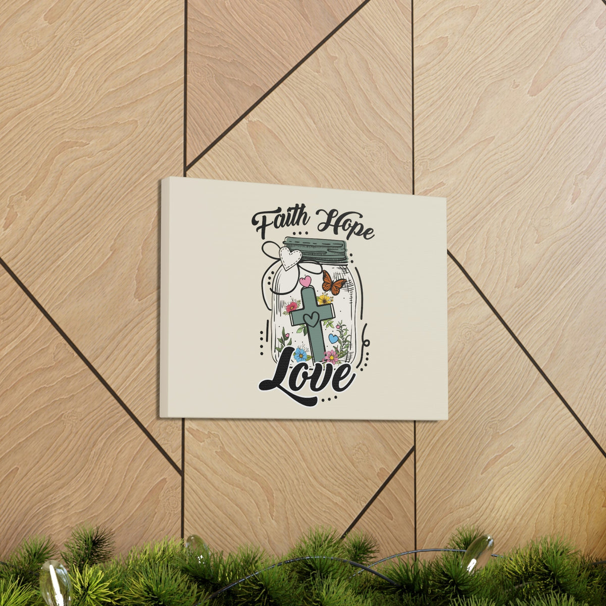 Scripture Walls Faith, Hope, Love Cross In A Jar 1 Corinthians 13:13 Bible Verse Canvas Christian Wall Art Ready to Hang Unframed-Express Your Love Gifts