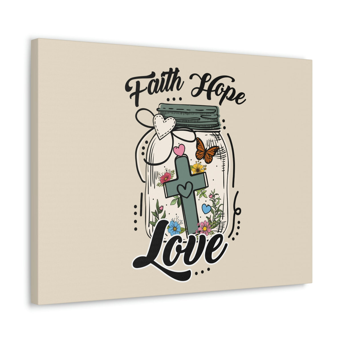 Scripture Walls Faith, Hope, Love Cross In A Jar 1 Corinthians 13:13 Bible Verse Canvas Christian Wall Art Ready to Hang Unframed-Express Your Love Gifts
