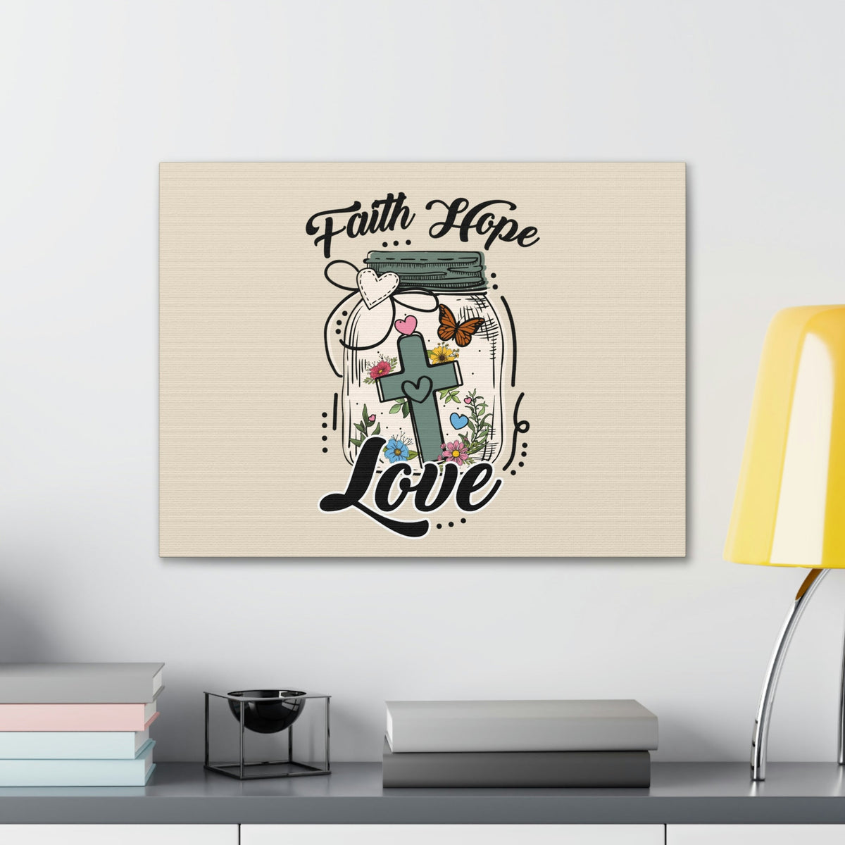 Scripture Walls Faith, Hope, Love Cross In A Jar 1 Corinthians 13:13 Bible Verse Canvas Christian Wall Art Ready to Hang Unframed-Express Your Love Gifts