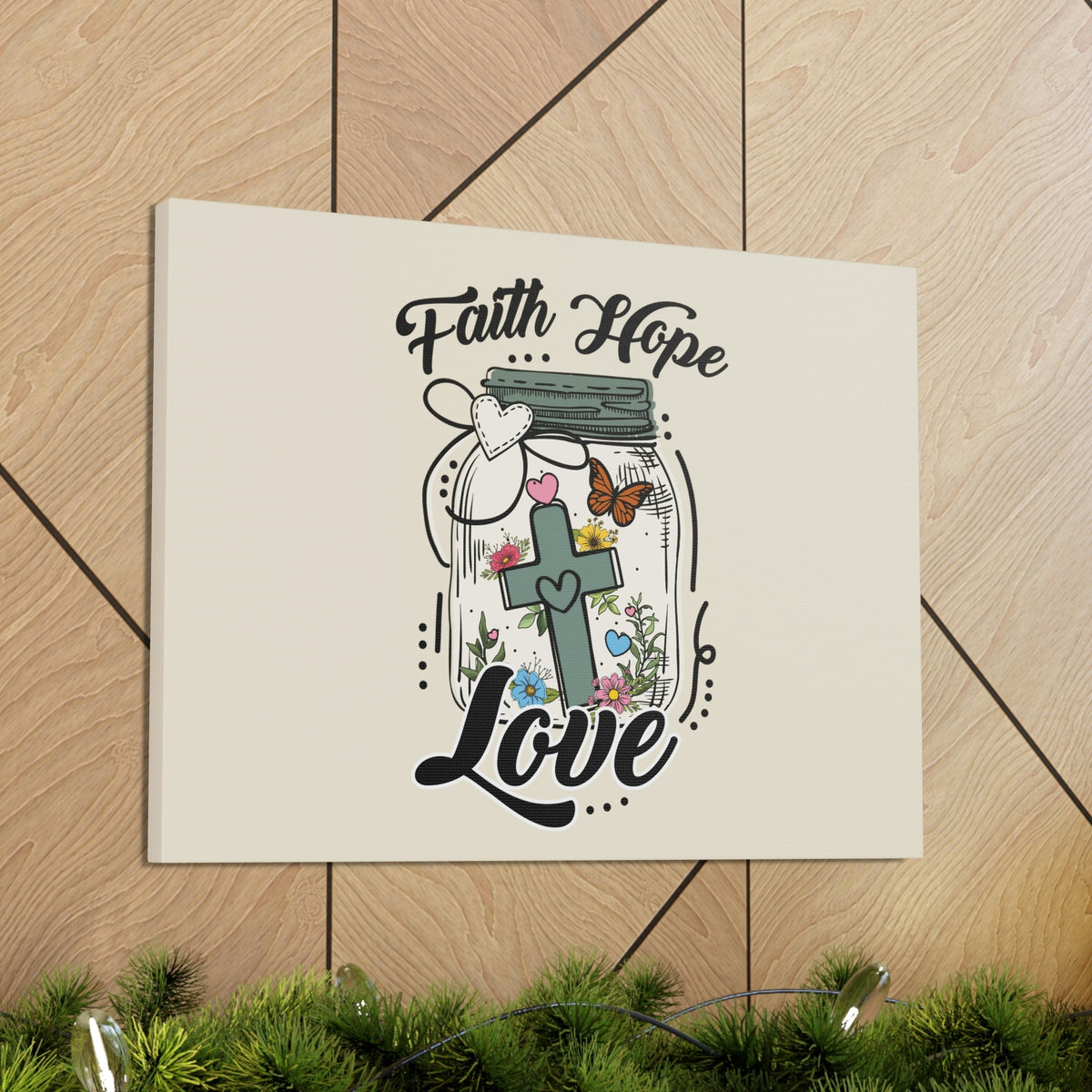 Scripture Walls Faith, Hope, Love Cross In A Jar 1 Corinthians 13:13 Bible Verse Canvas Christian Wall Art Ready to Hang Unframed-Express Your Love Gifts