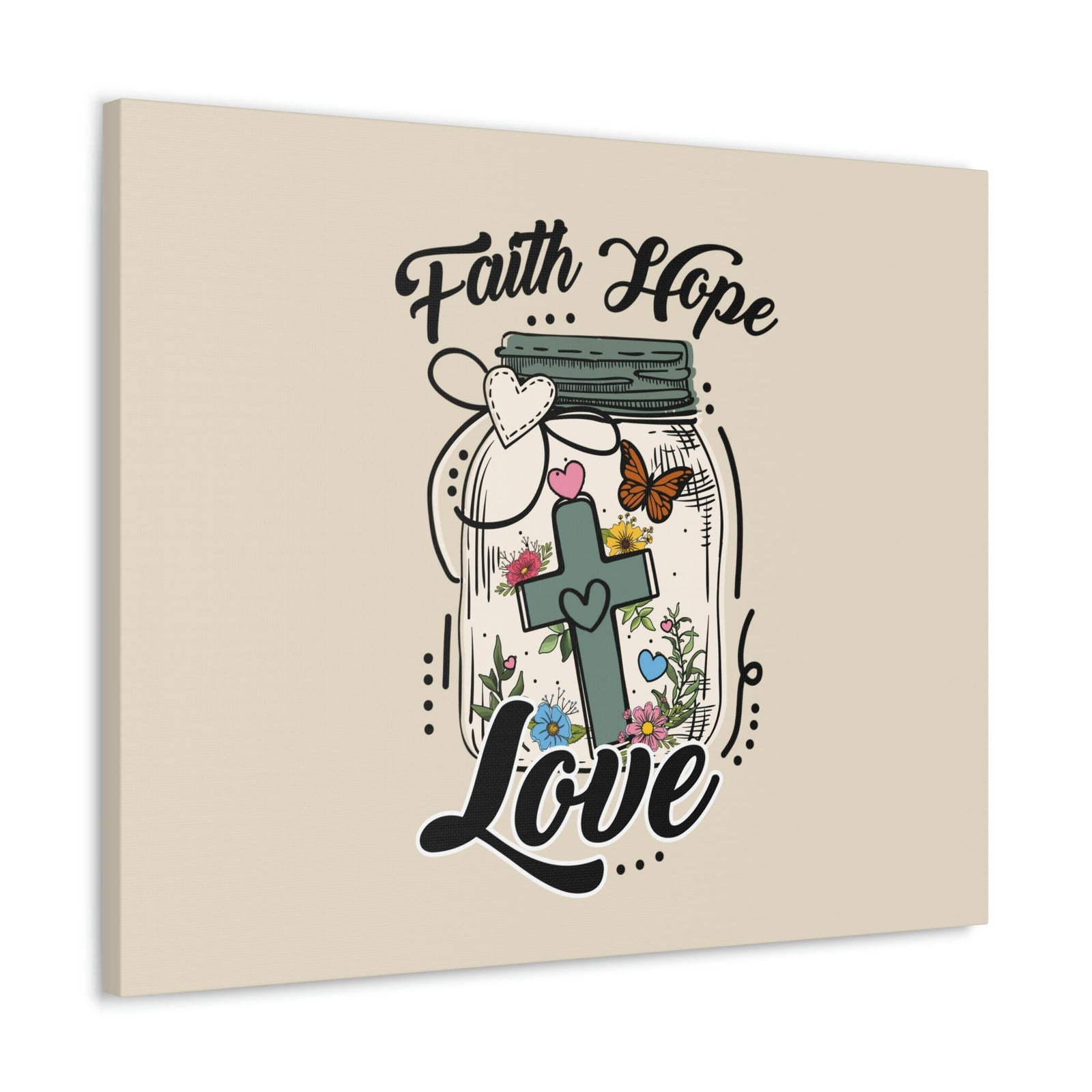Scripture Walls Faith, Hope, Love Cross In A Jar 1 Corinthians 13:13 Bible Verse Canvas Christian Wall Art Ready to Hang Unframed-Express Your Love Gifts