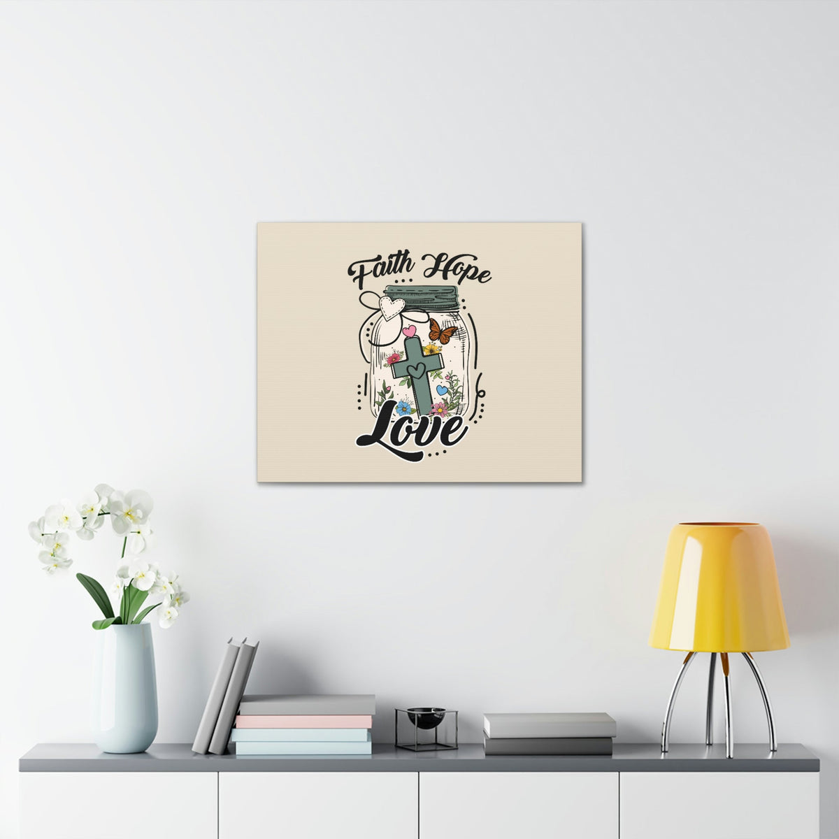 Scripture Walls Faith, Hope, Love Cross In A Jar 1 Corinthians 13:13 Bible Verse Canvas Christian Wall Art Ready to Hang Unframed-Express Your Love Gifts