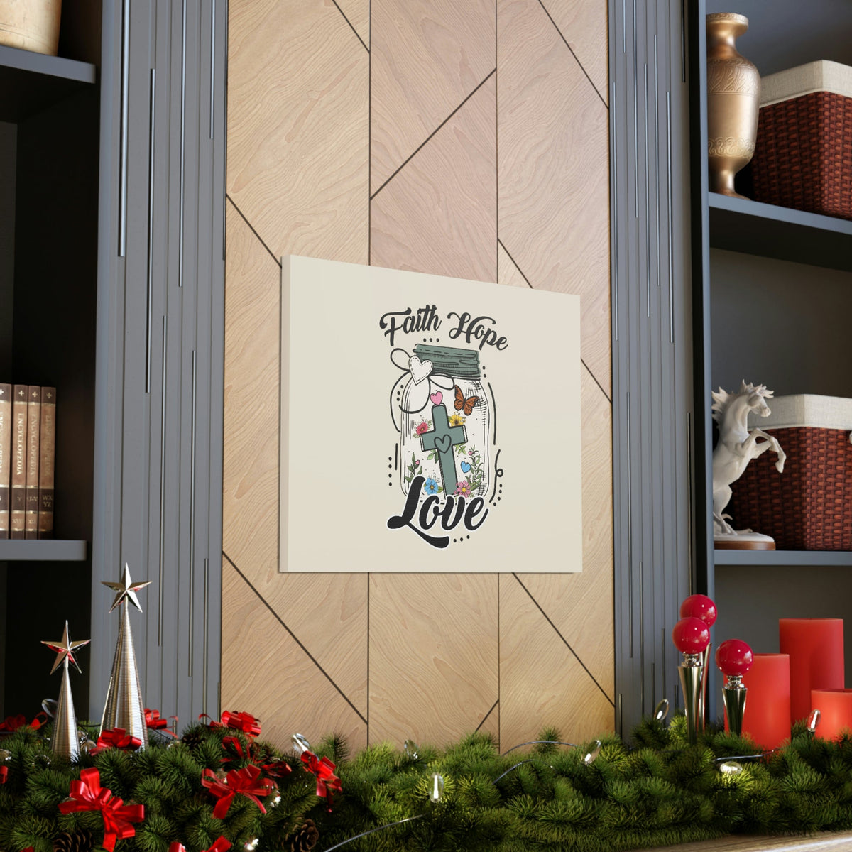 Scripture Walls Faith, Hope, Love Cross In A Jar 1 Corinthians 13:13 Bible Verse Canvas Christian Wall Art Ready to Hang Unframed-Express Your Love Gifts