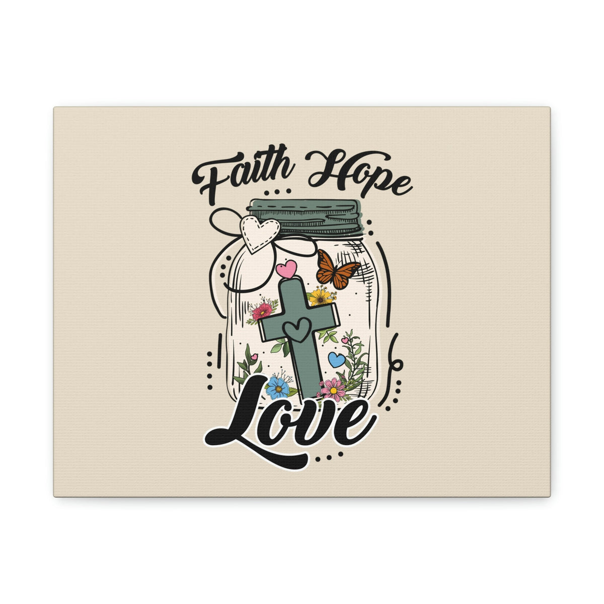 Scripture Walls Faith, Hope, Love Cross In A Jar 1 Corinthians 13:13 Bible Verse Canvas Christian Wall Art Ready to Hang Unframed-Express Your Love Gifts
