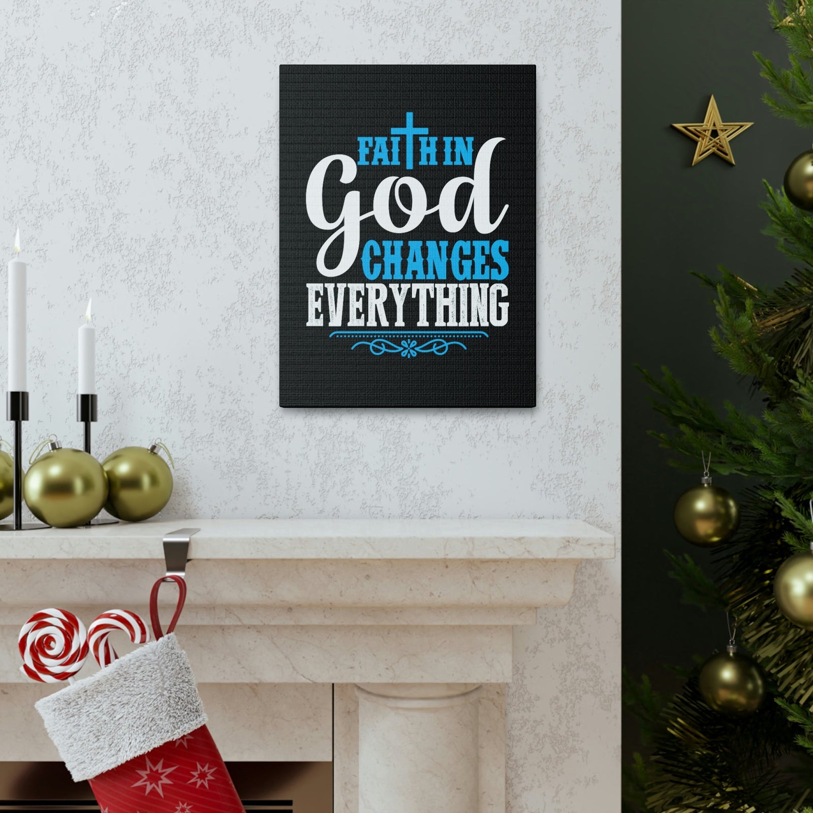 Scripture Walls Faith In God Changes Everything 2 Corinthians 5:17 Blue Christian Wall Art Bible Verse Print Ready to Hang Unframed-Express Your Love Gifts
